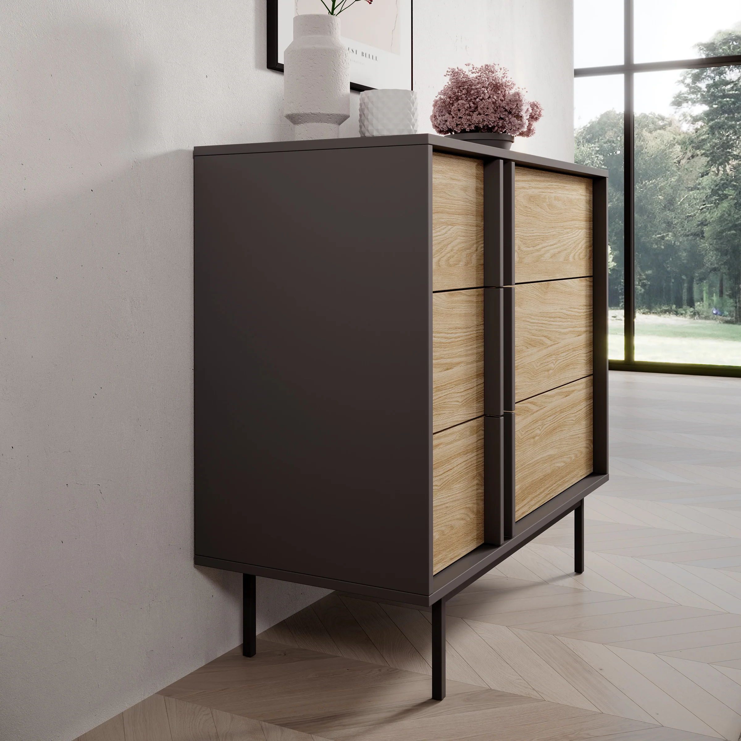 Antigo - Ladekast met 3 lades - Eiken/Antraciet - 93x43x87 cm - Image 4