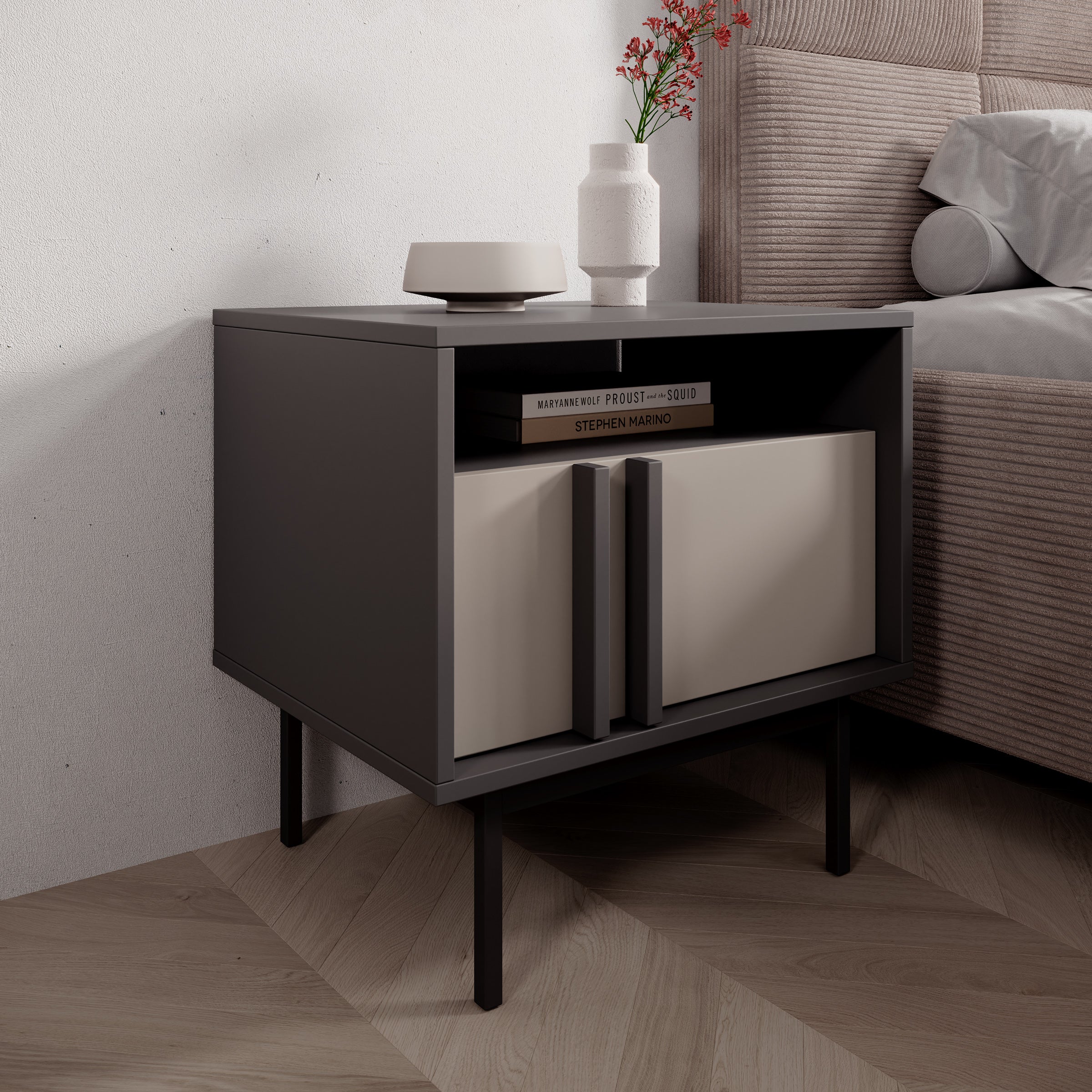 Antigo - Nachtkastje - Beige/Antraciet - 53x43x53 cm