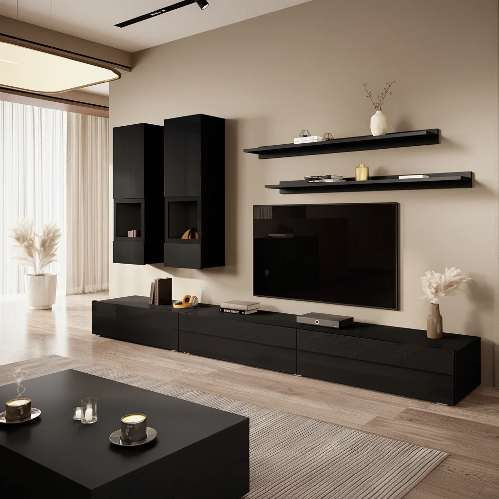 Antrix - Wandmeubel - Zwart - 270x41x26 cm