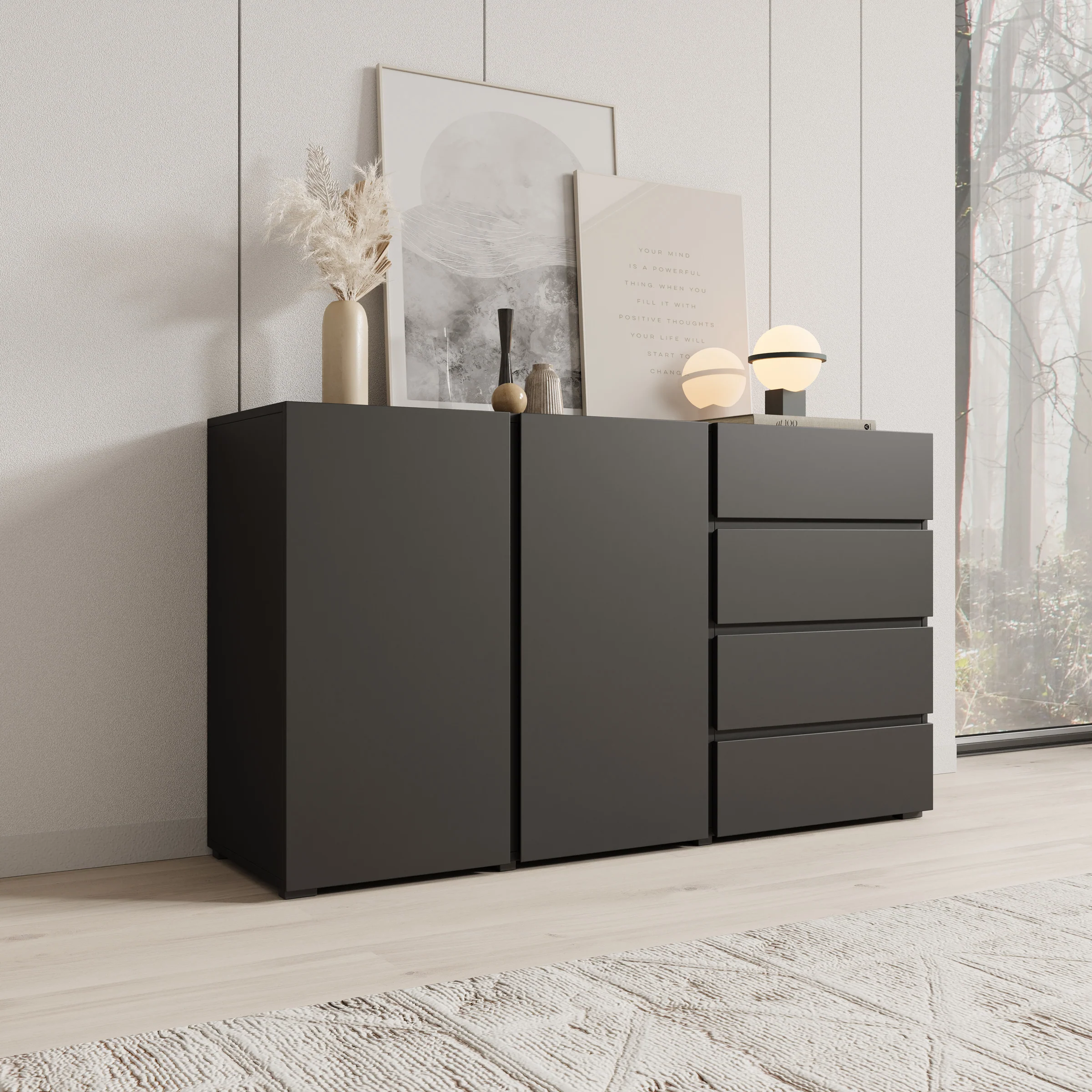 Aroji - Dressoir - Zwart - 138x40x78 cm