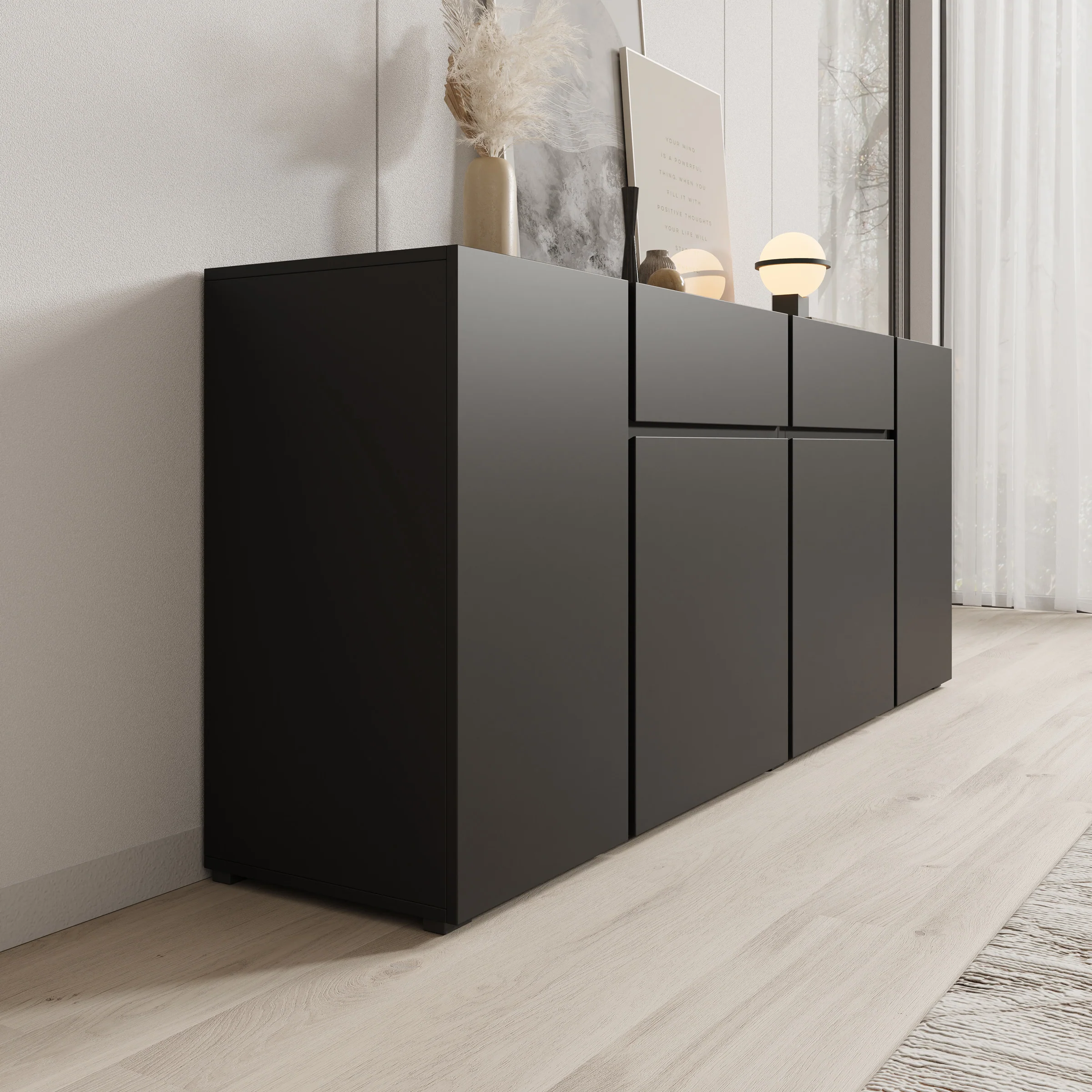 Aroji - Dressoir - Zwart - 195x40x78 cm - Image 4