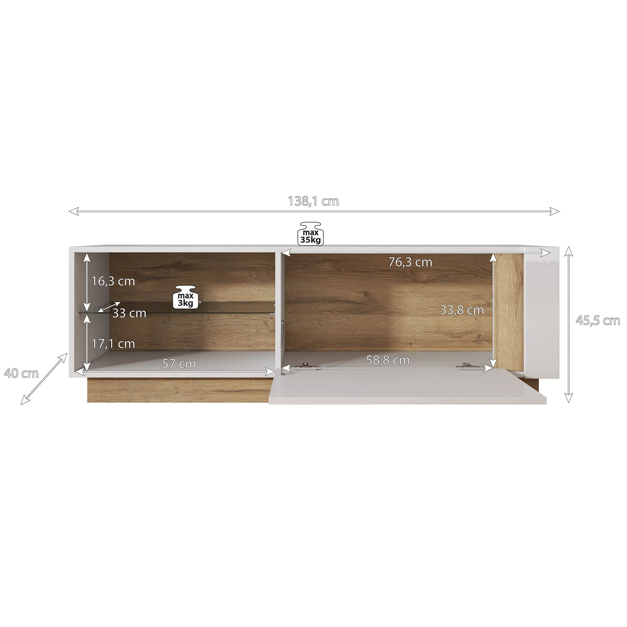 Ashley - TV-Meubel - Eiken/grijs - 138 cm - Image 4