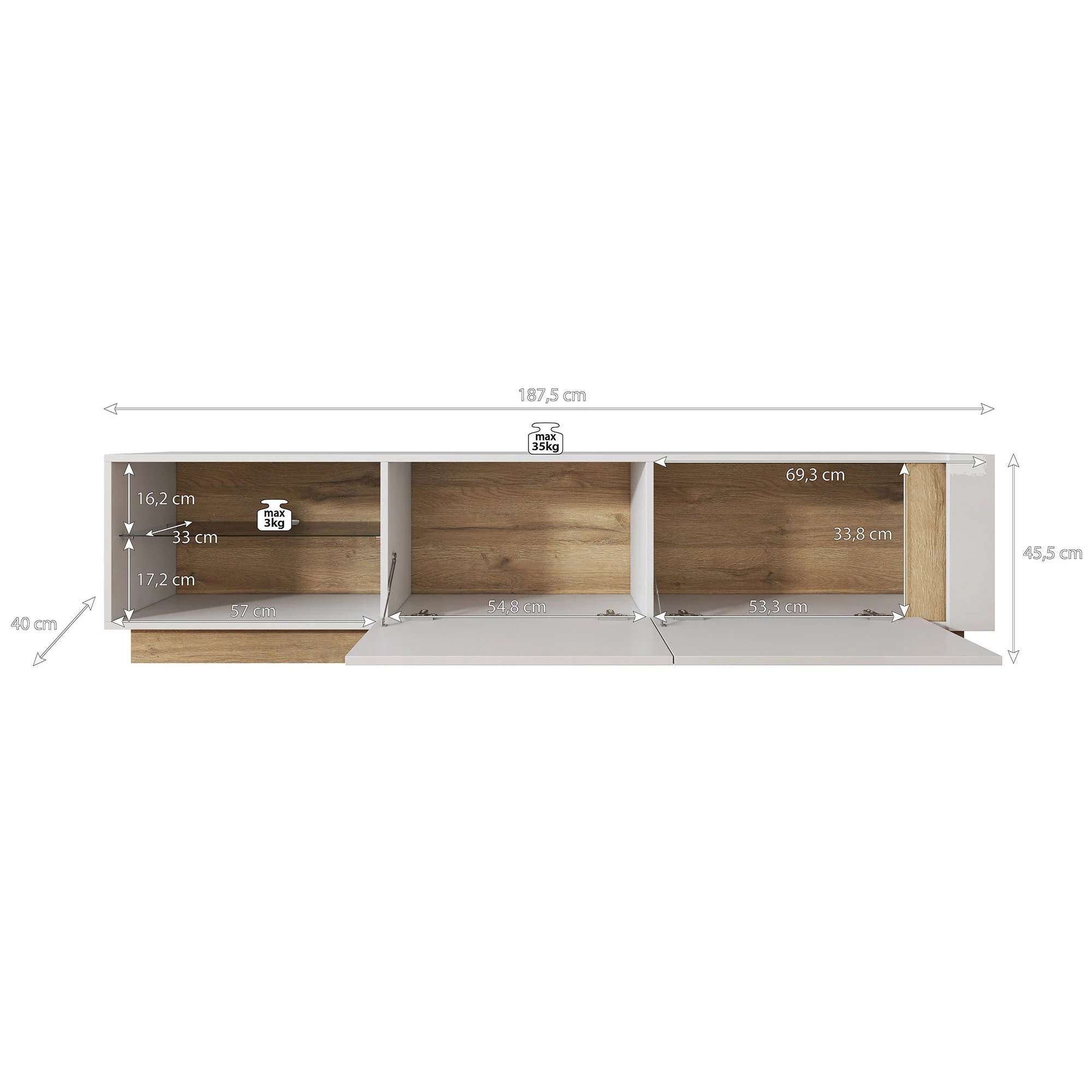 Ashley - TV-Meubel - Wit/eiken - 187 cm - Image 4
