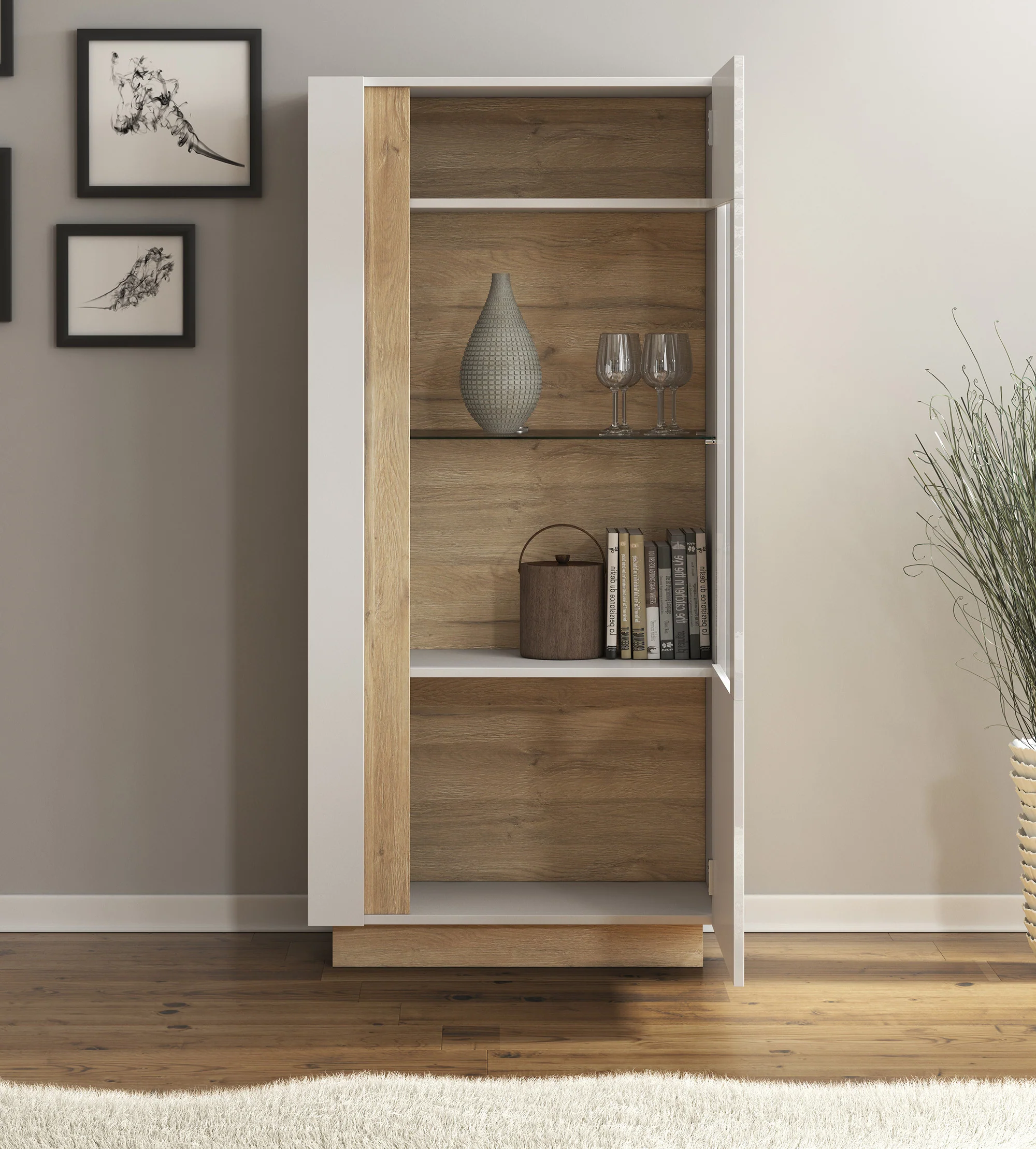 Ashley - Vitrinekast - Wit/eiken - 72x40x154 cm - Image 3
