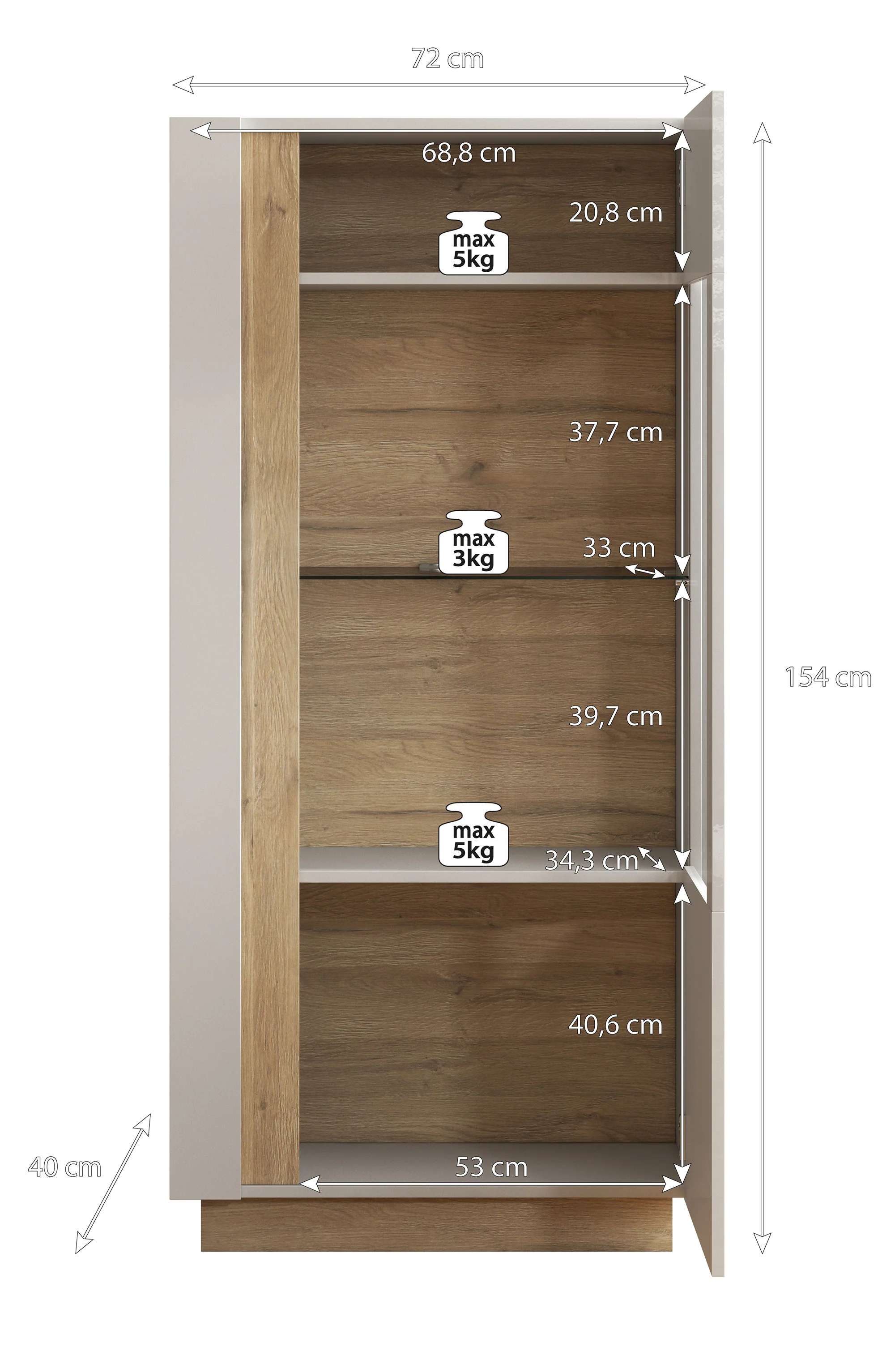 Ashley - Vitrinekast - Wit/eiken - 72x40x154 cm - Image 4
