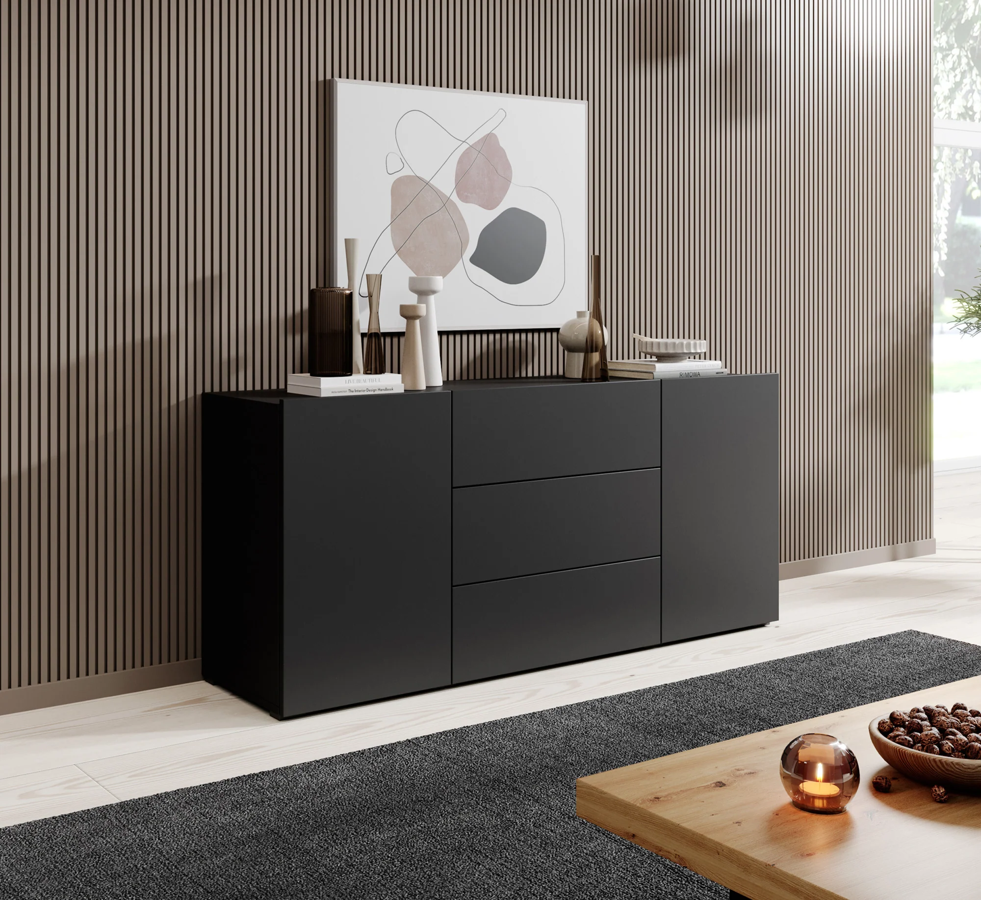Asilento - Dressoir - Zwart - 140x35x60 cm