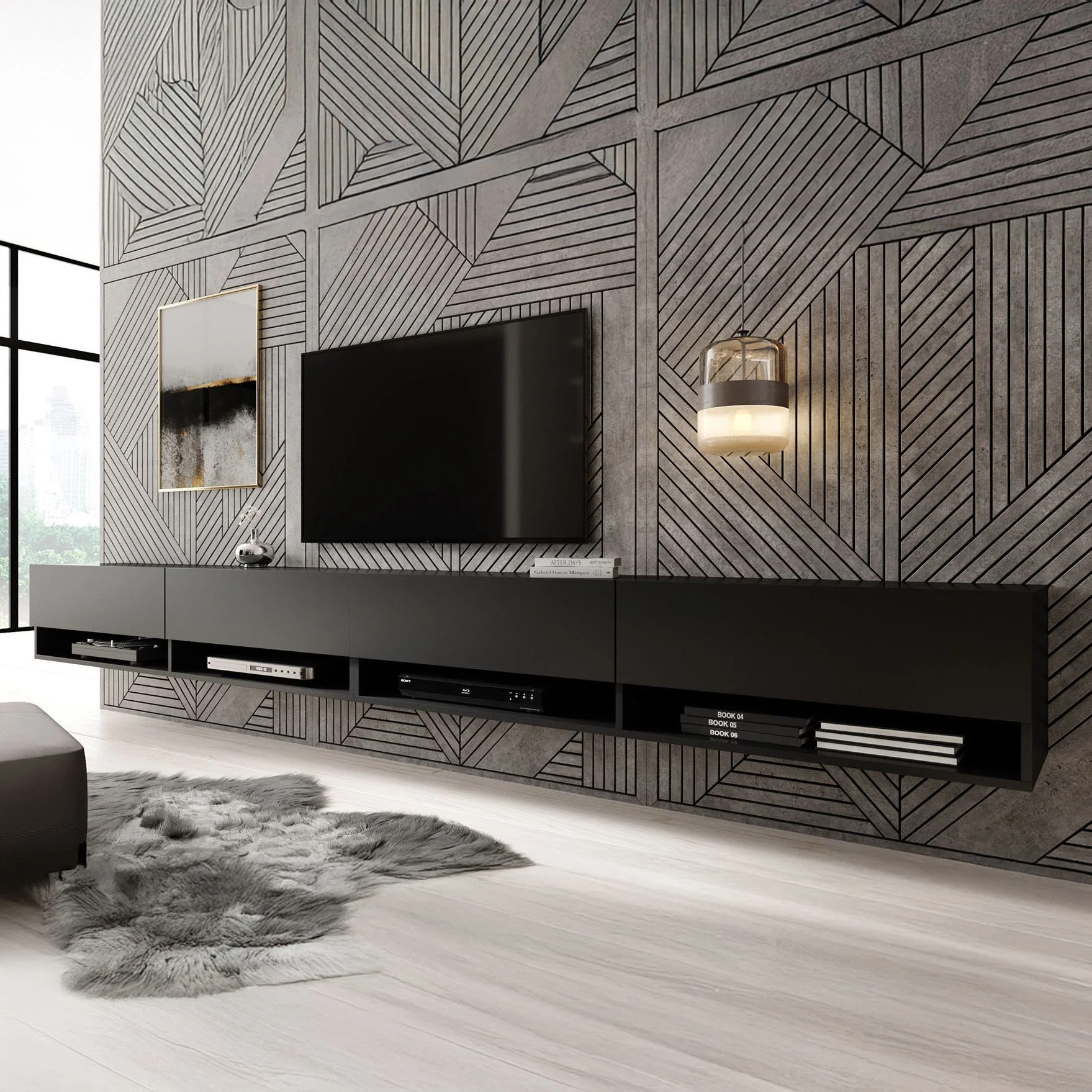 Asino - TV-Meubel  - Mat zwart - 280 cm