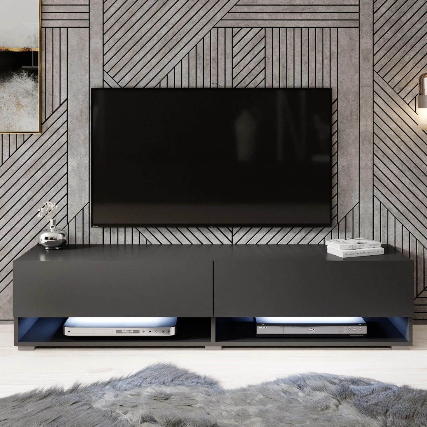 Asino - TV-Meubel met verlichting - Mat zwart - 140 cm - Image 3