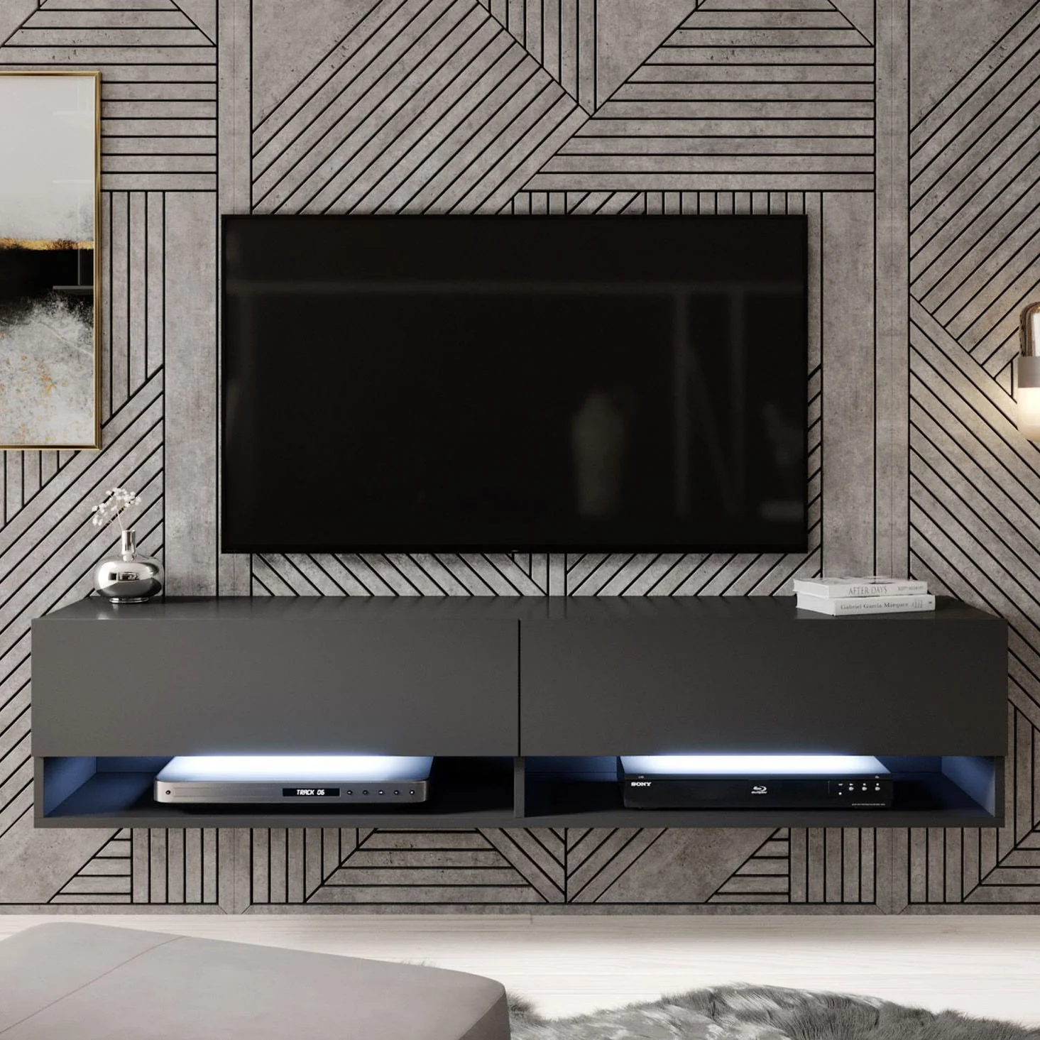 Asino - TV-Meubel met verlichting - Mat zwart - 140 cm - Image 4