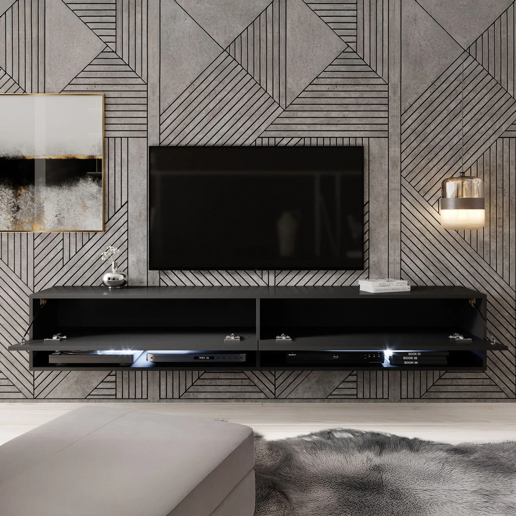 Asino - TV-Meubel met verlichting - Mat zwart - 180 cm - Image 2