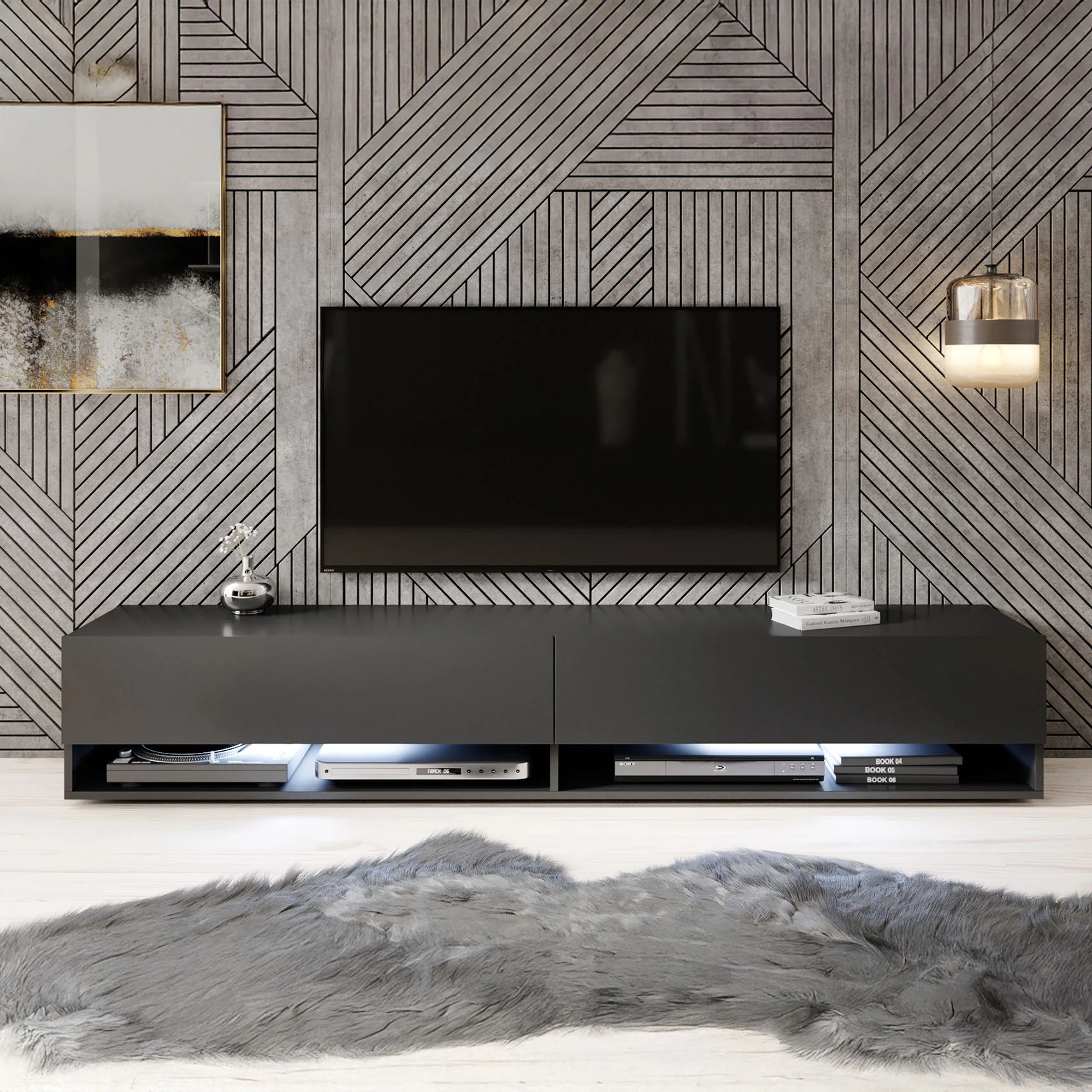 Asino - TV-Meubel met verlichting - Mat zwart - 180 cm - Image 3