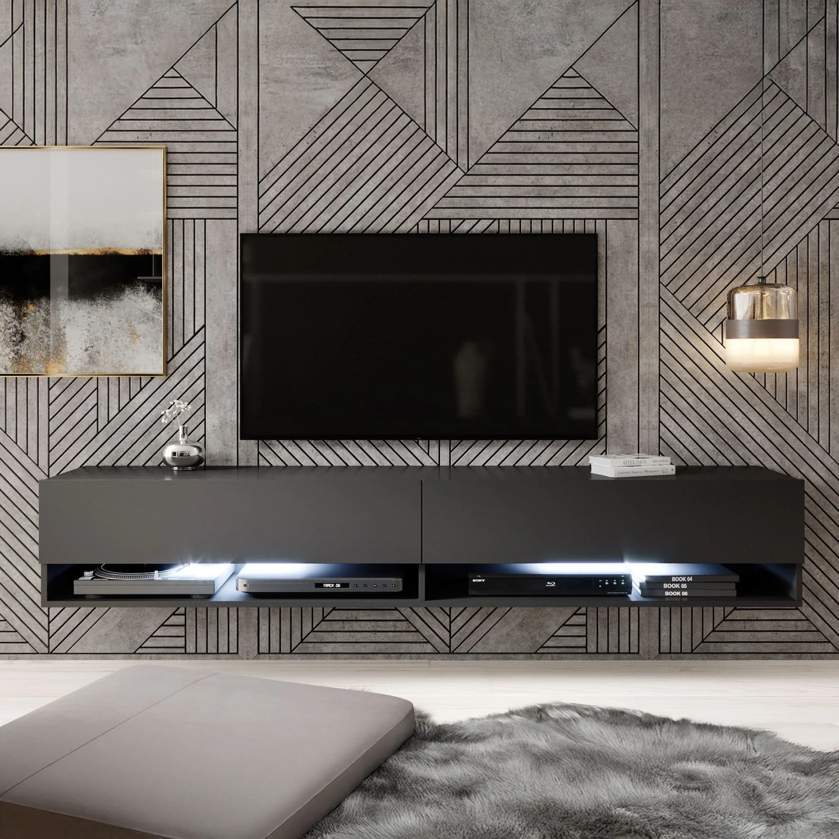 Asino - TV-Meubel met verlichting - Mat zwart - 180 cm - Image 4