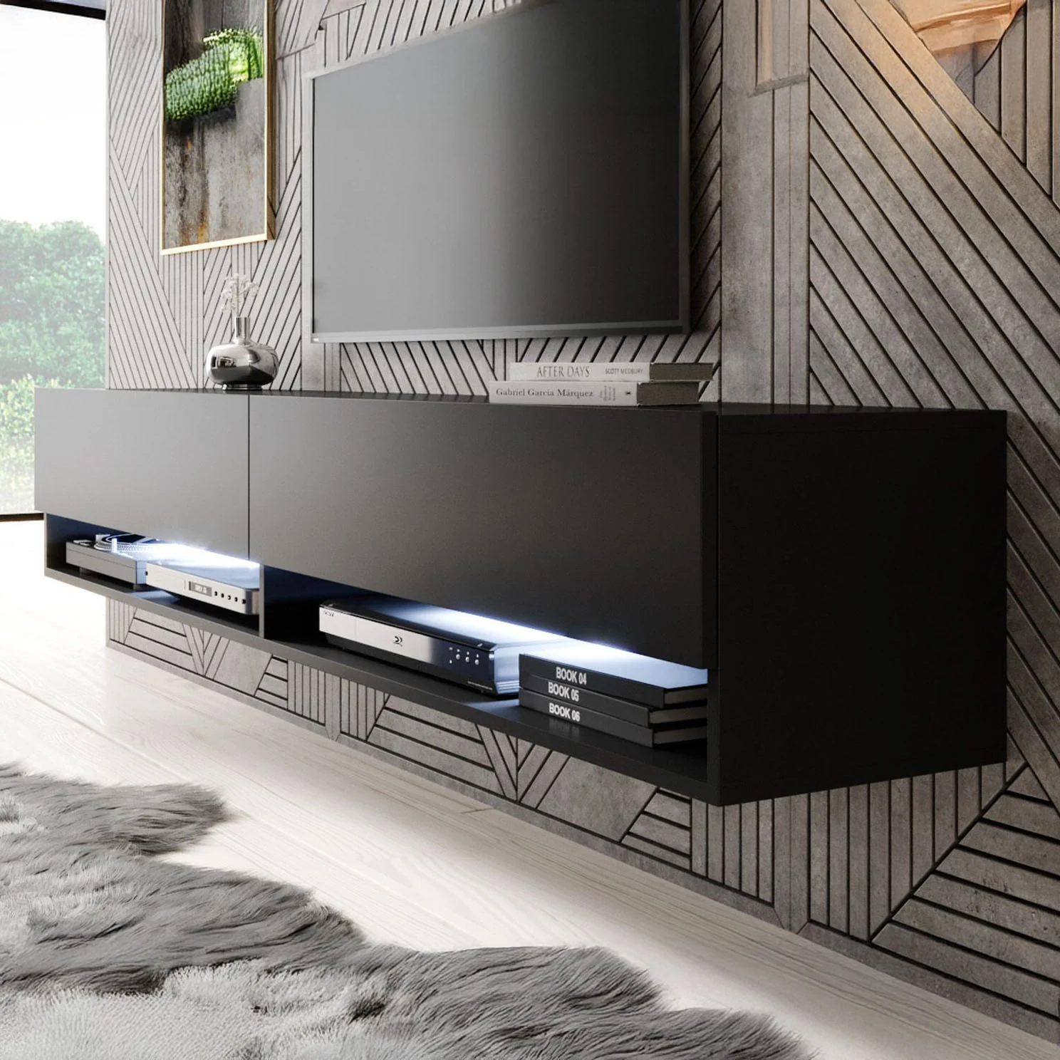 Asino - TV-Meubel met verlichting - Mat zwart - 180 cm - Image 5