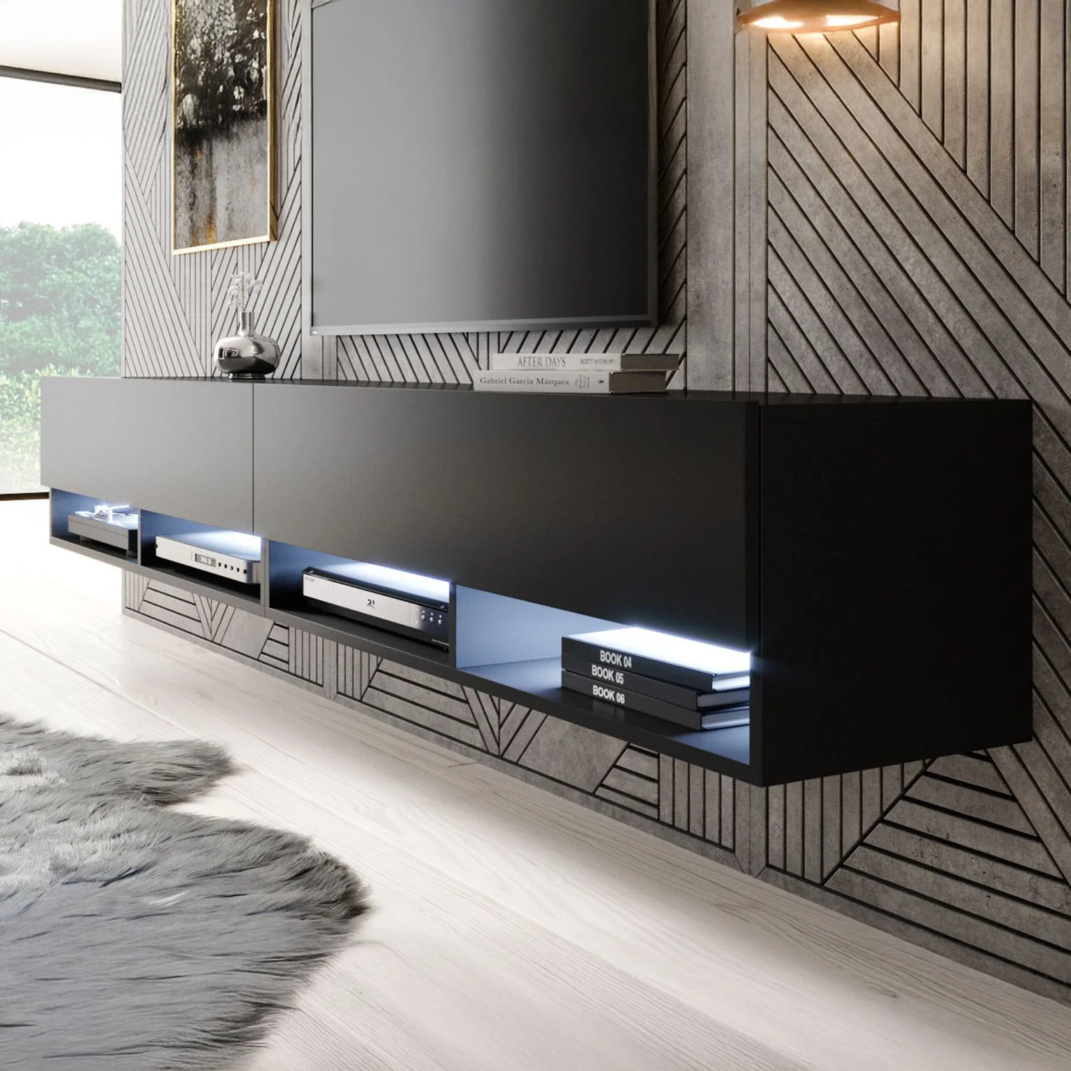 Asino - TV-Meubel met verlichting - Mat zwart - 200 cm - Image 5