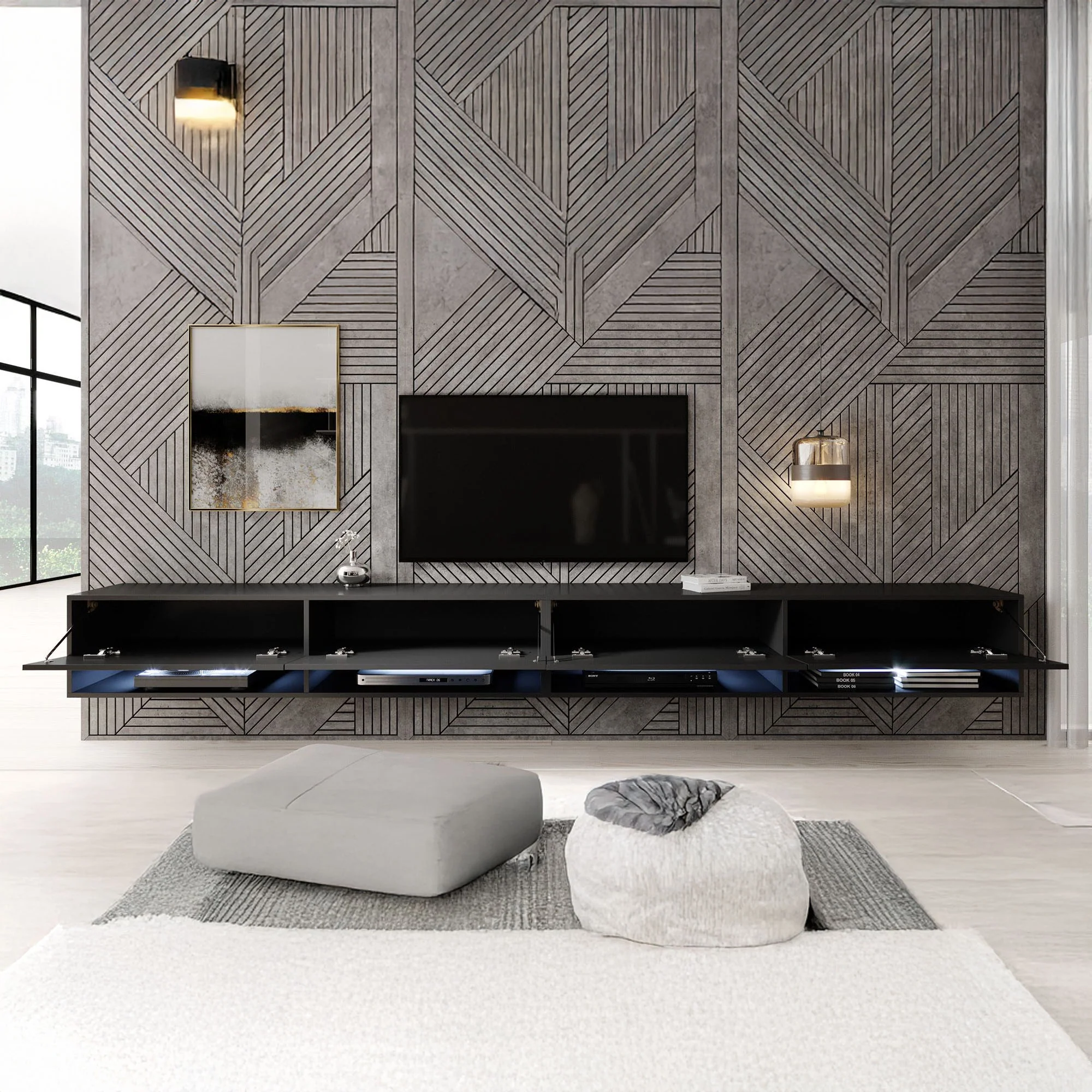Asino - TV-Meubel met verlichting - Mat zwart - 280 cm - Image 2