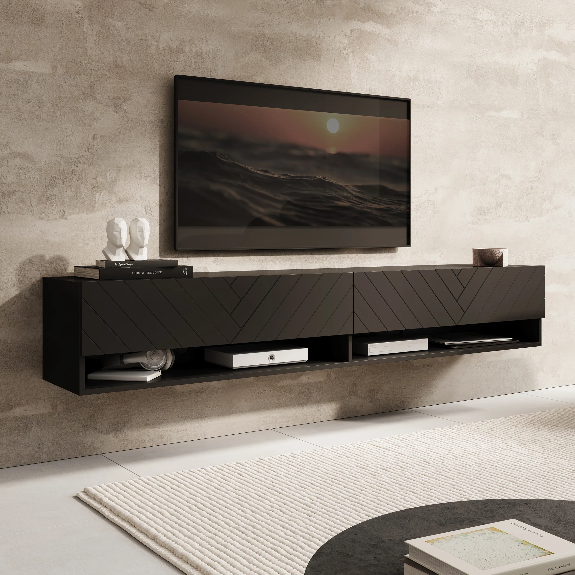 Asino - TV-Meubel - Zwart visgraat - 180x31x30 cm