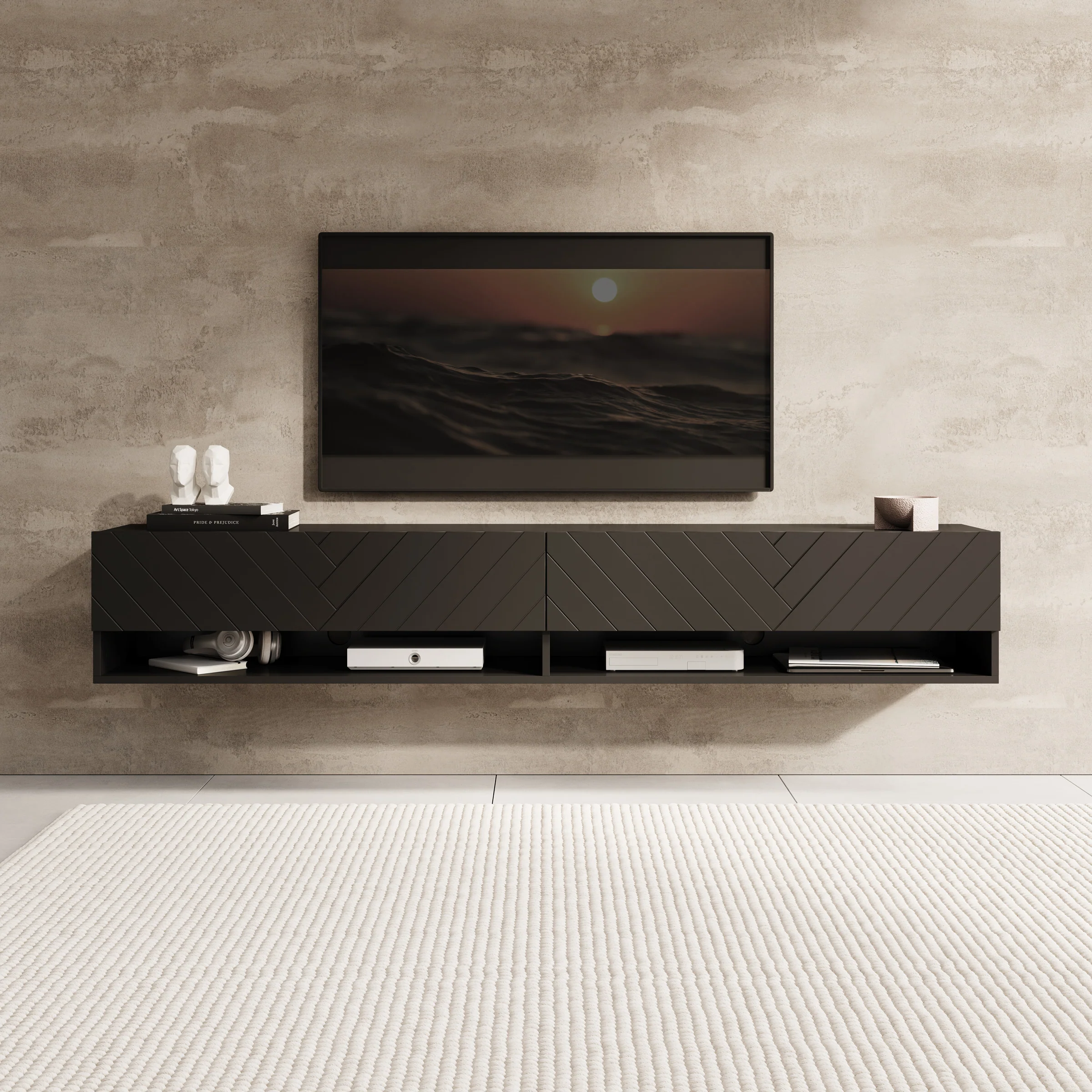 Asino - TV-Meubel - Zwart visgraat - 180x31x30 cm - Image 3