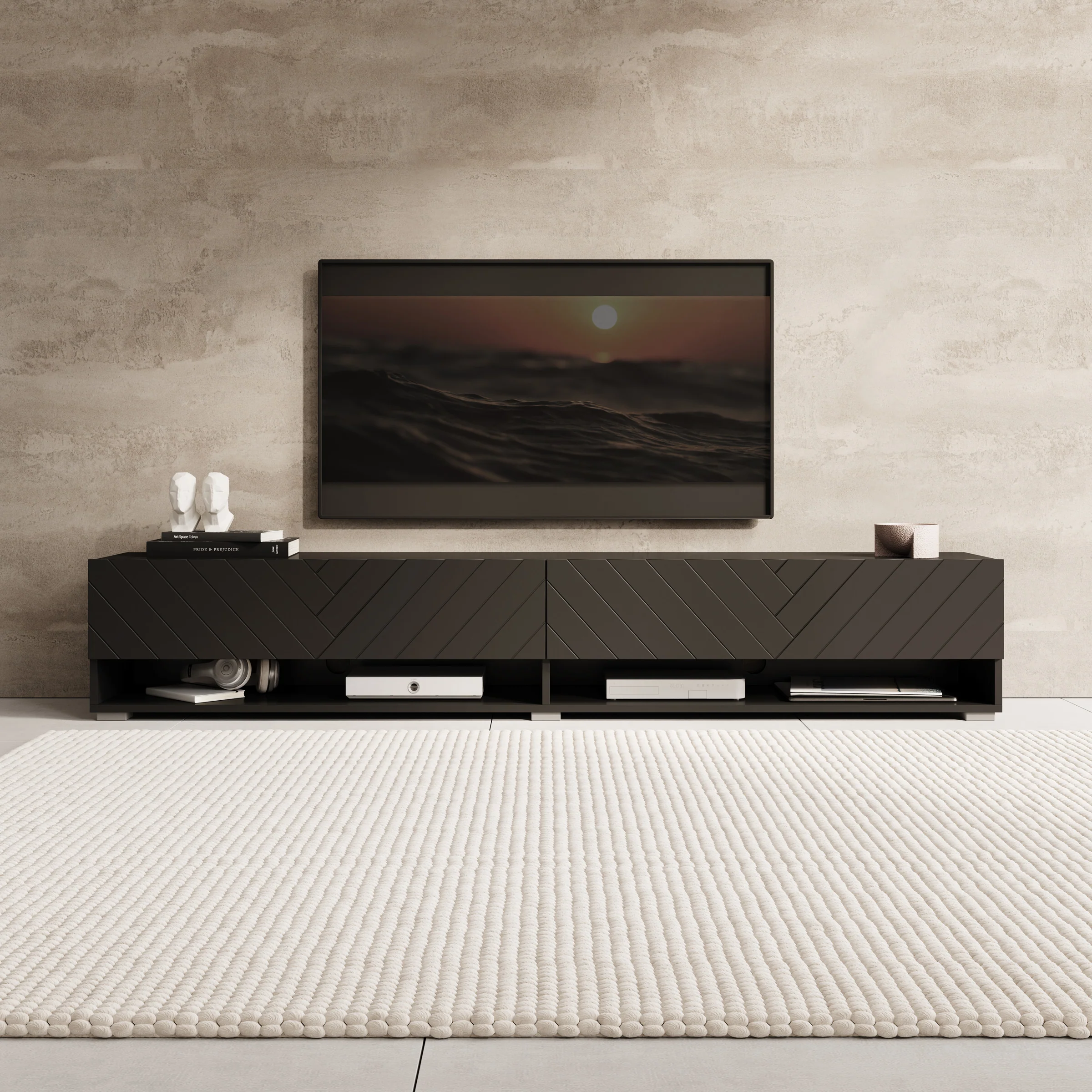 Asino - TV-Meubel - Zwart visgraat - 180x31x30 cm - Image 4