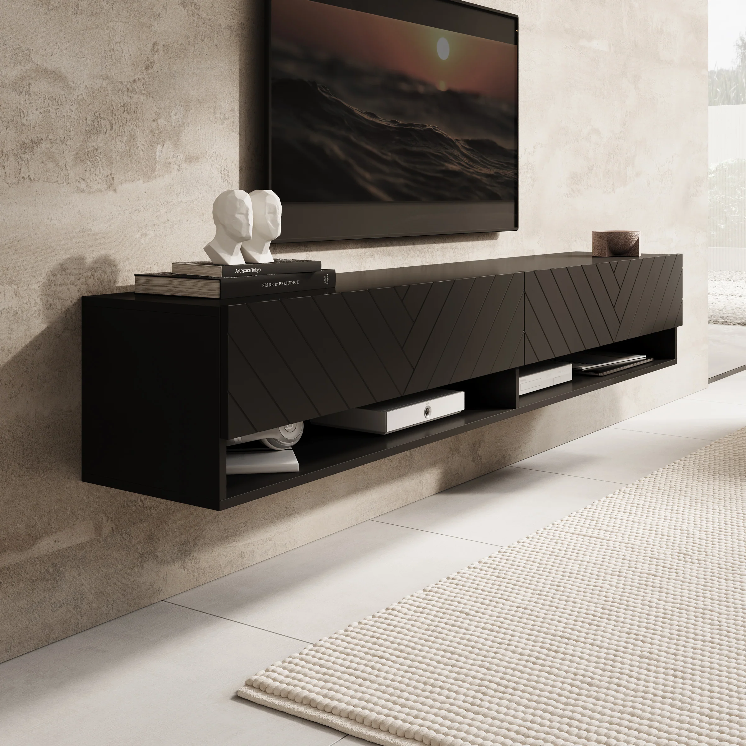 Asino - TV-Meubel - Zwart visgraat - 180x31x30 cm - Image 5