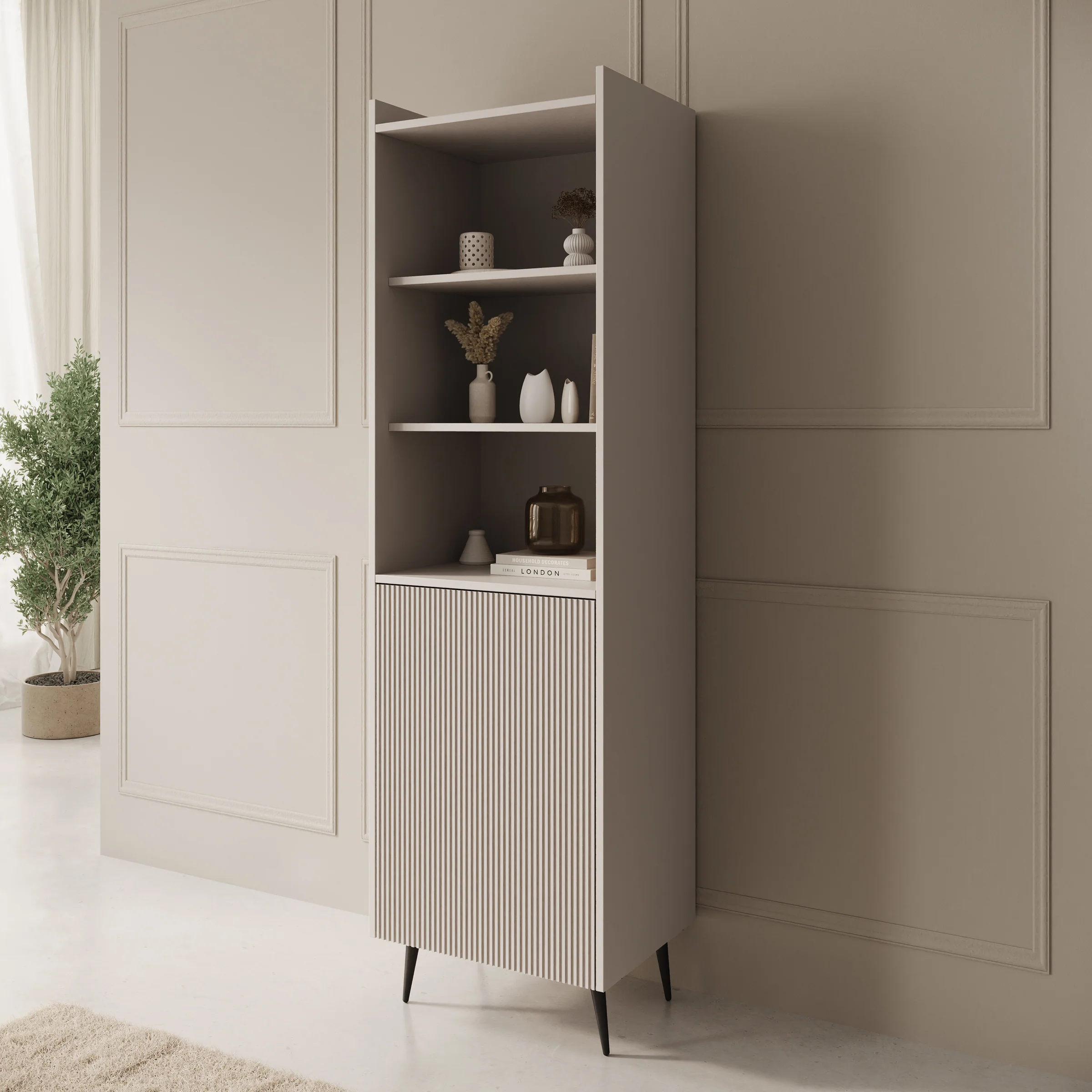 Asty - Boekenkast - Beige - 52x41x180 cm