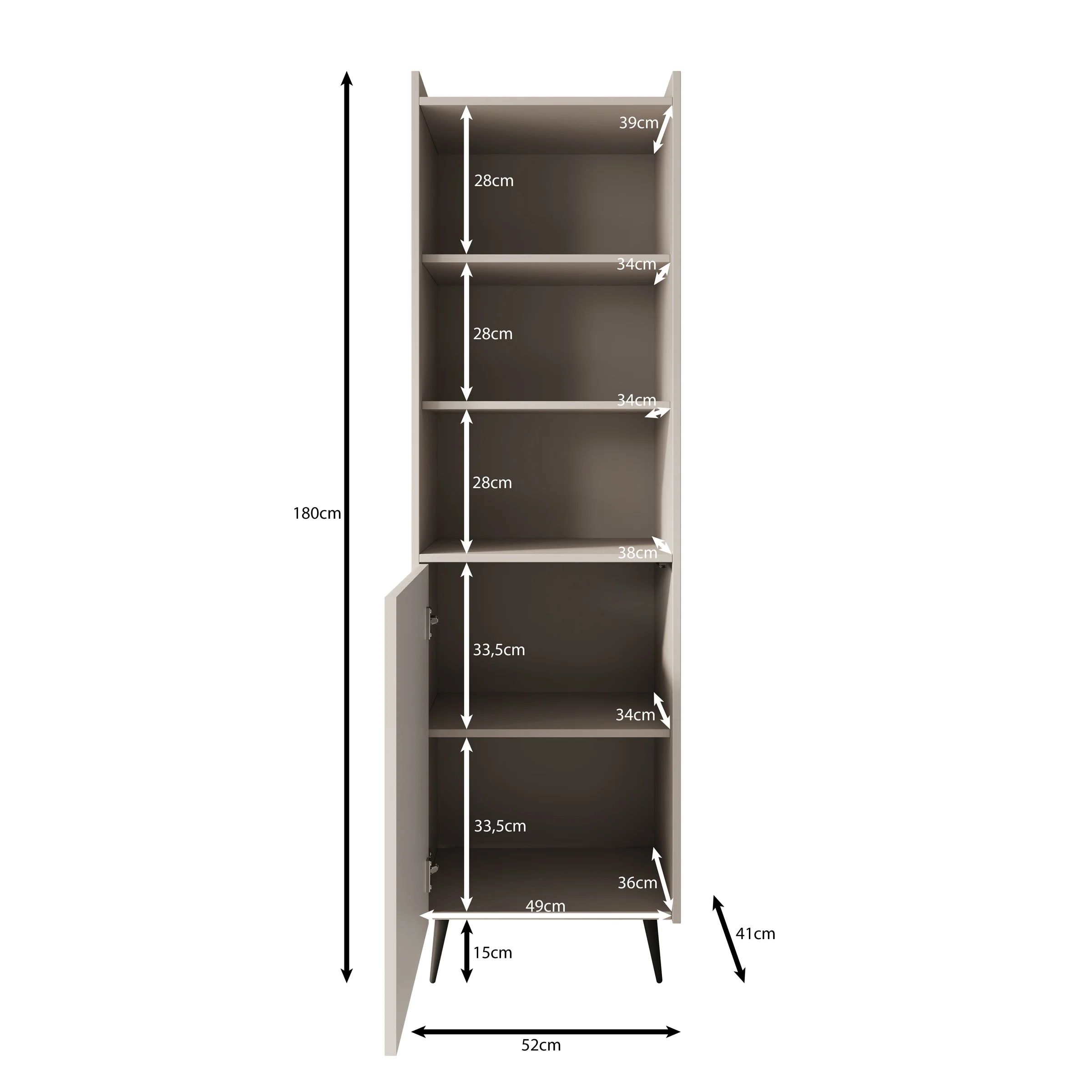 Asty - Boekenkast - Beige - 52x41x180 cm - Image 5