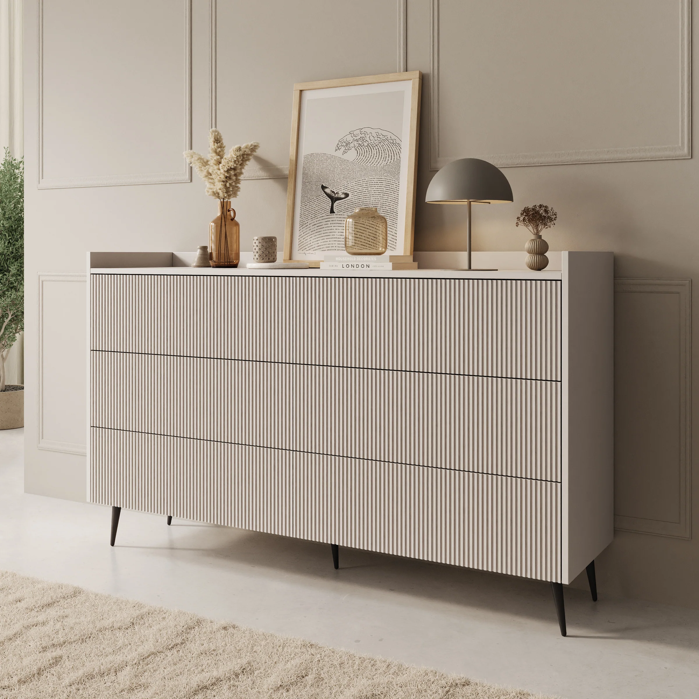 Asty - Ladekast met 6 lades - Beige - 150x41x92 cm