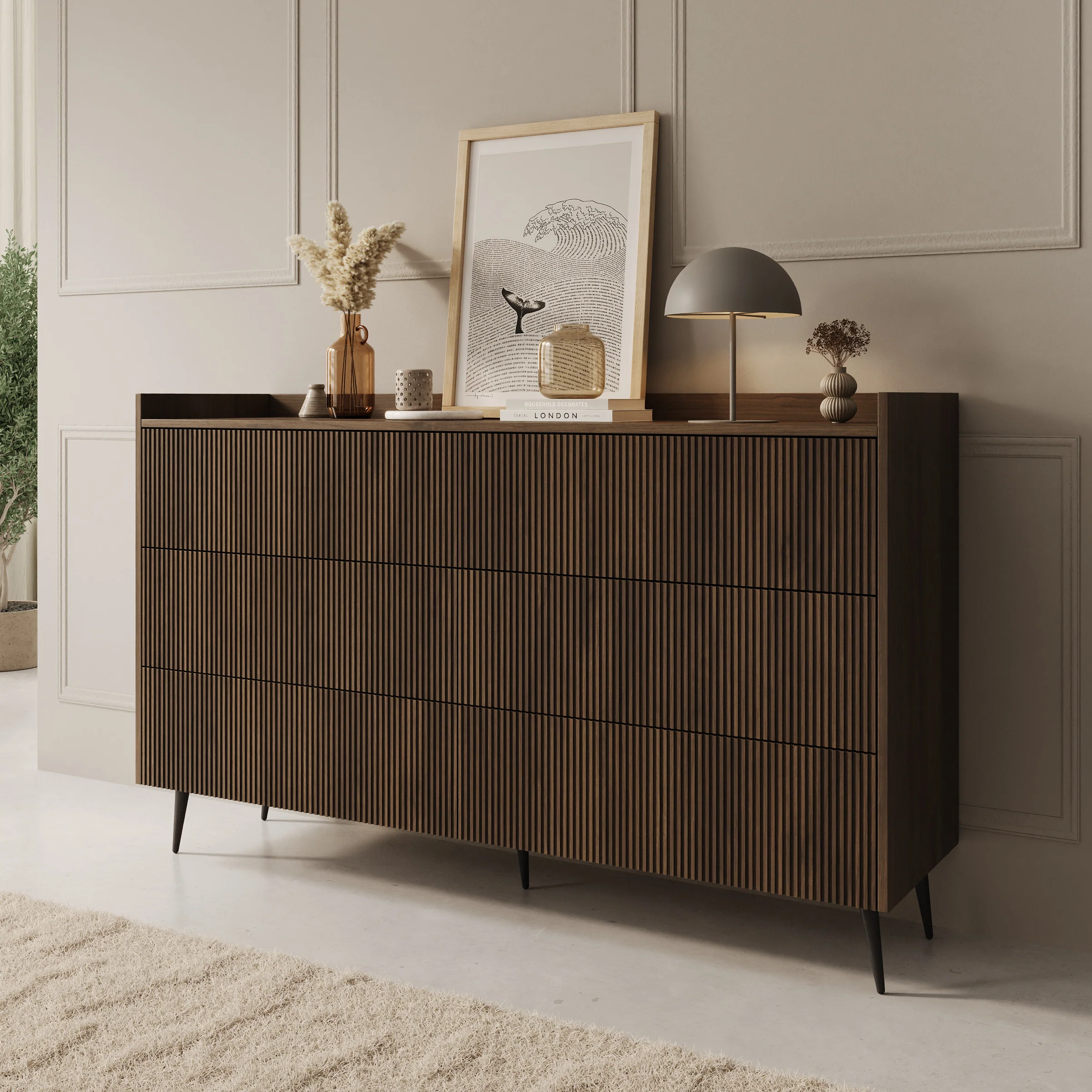 Asty - Ladekast met 6 lades - Donker eiken - 150x41x92 cm