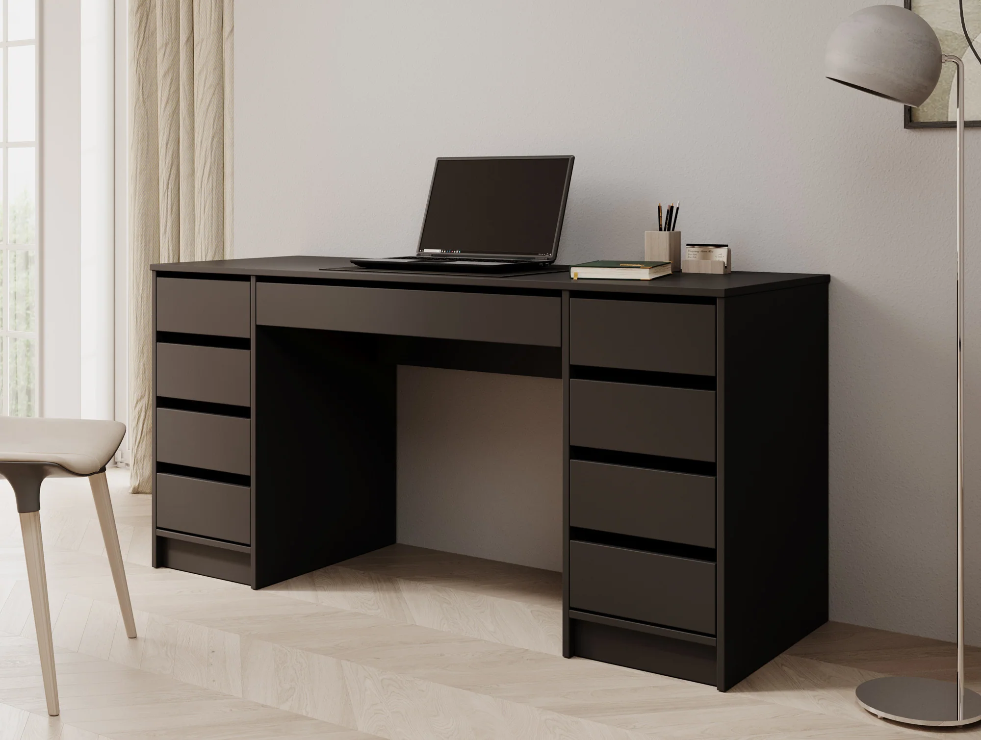 Avio 2 - Bureau - Zwart - 154x55 cm
