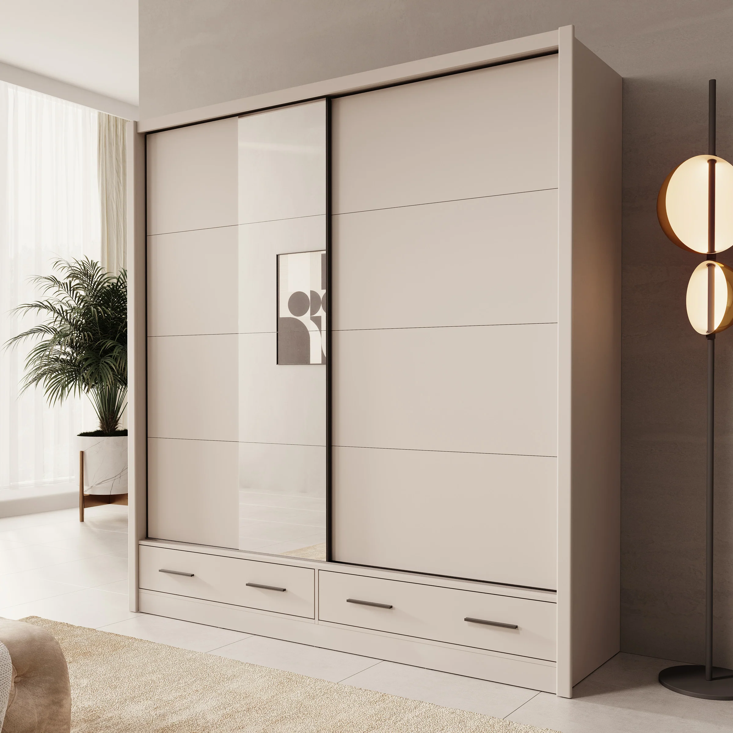 Azul - Kledingkast met schuifdeuren - Beige - 205x60x216 cm
