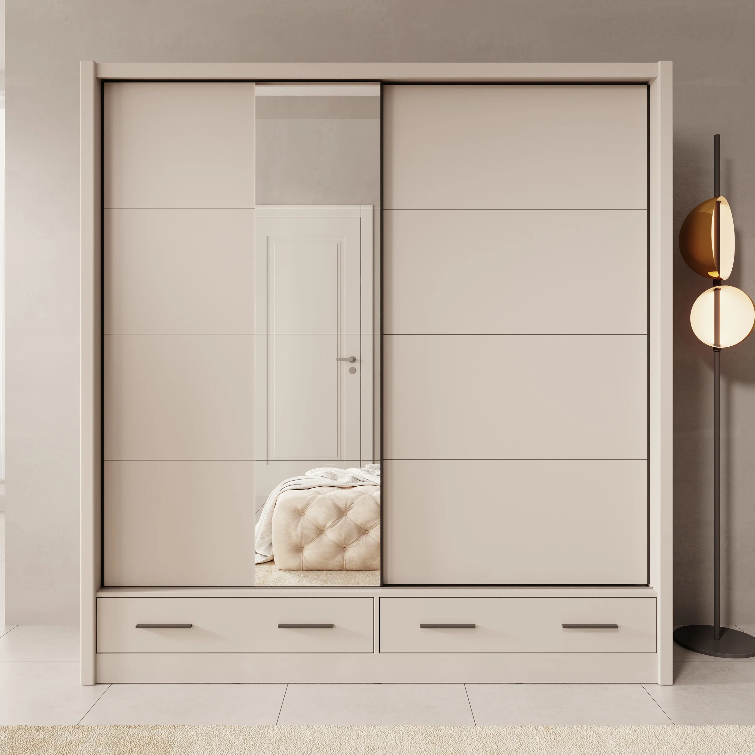 Azul - Kledingkast met schuifdeuren - Beige - 205x60x216 cm - Image 3