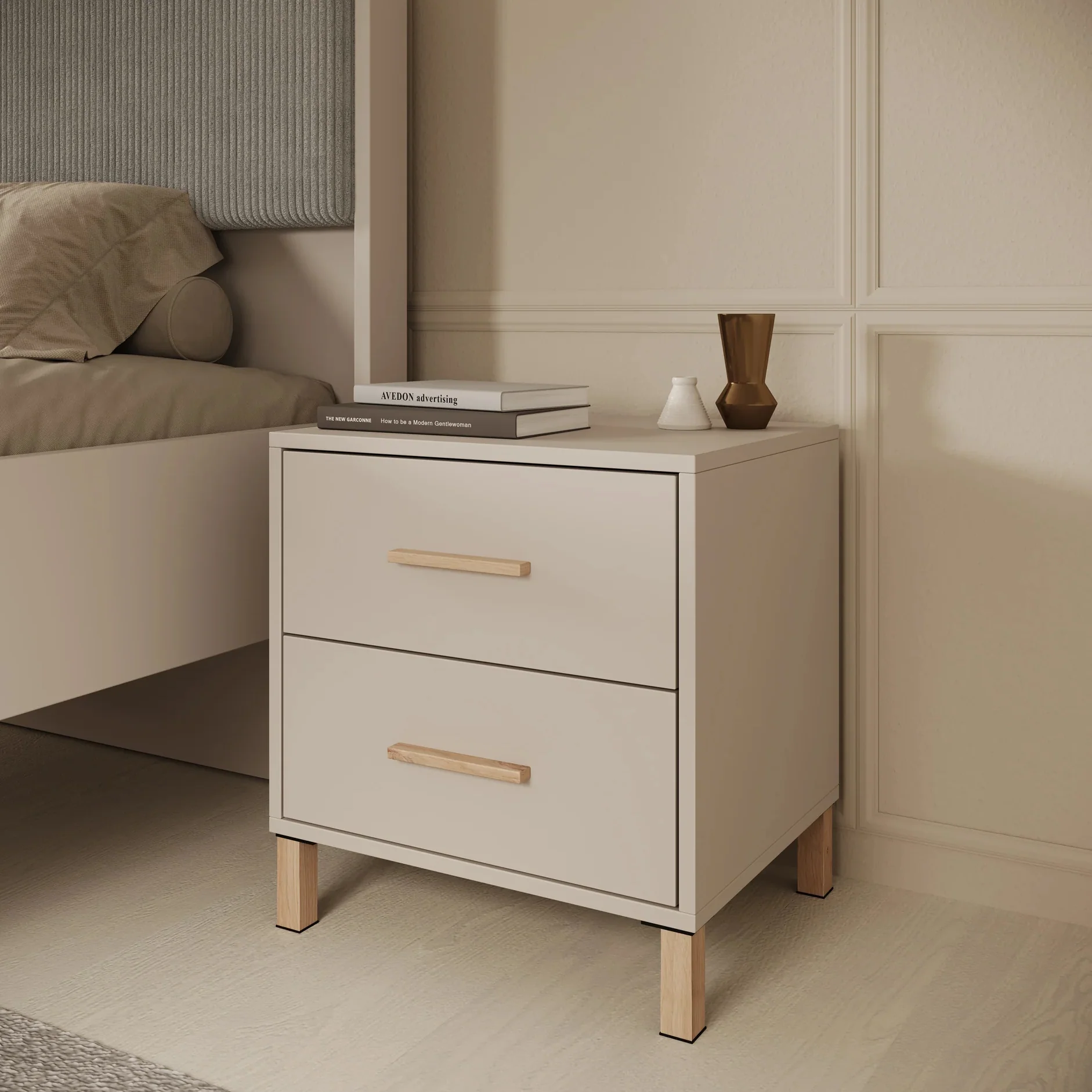 Bahia - Nachtkastje 2 lades - Beige - 48x40x52 cm