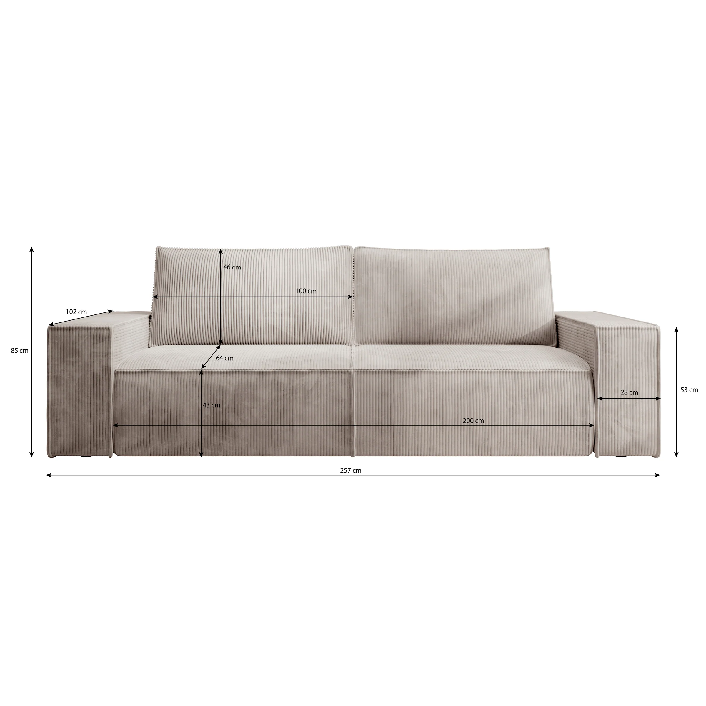 Foster - 3-zitsbank met slaapfunctie - Ribstof bruin - 257x102x85 cm - Image 6