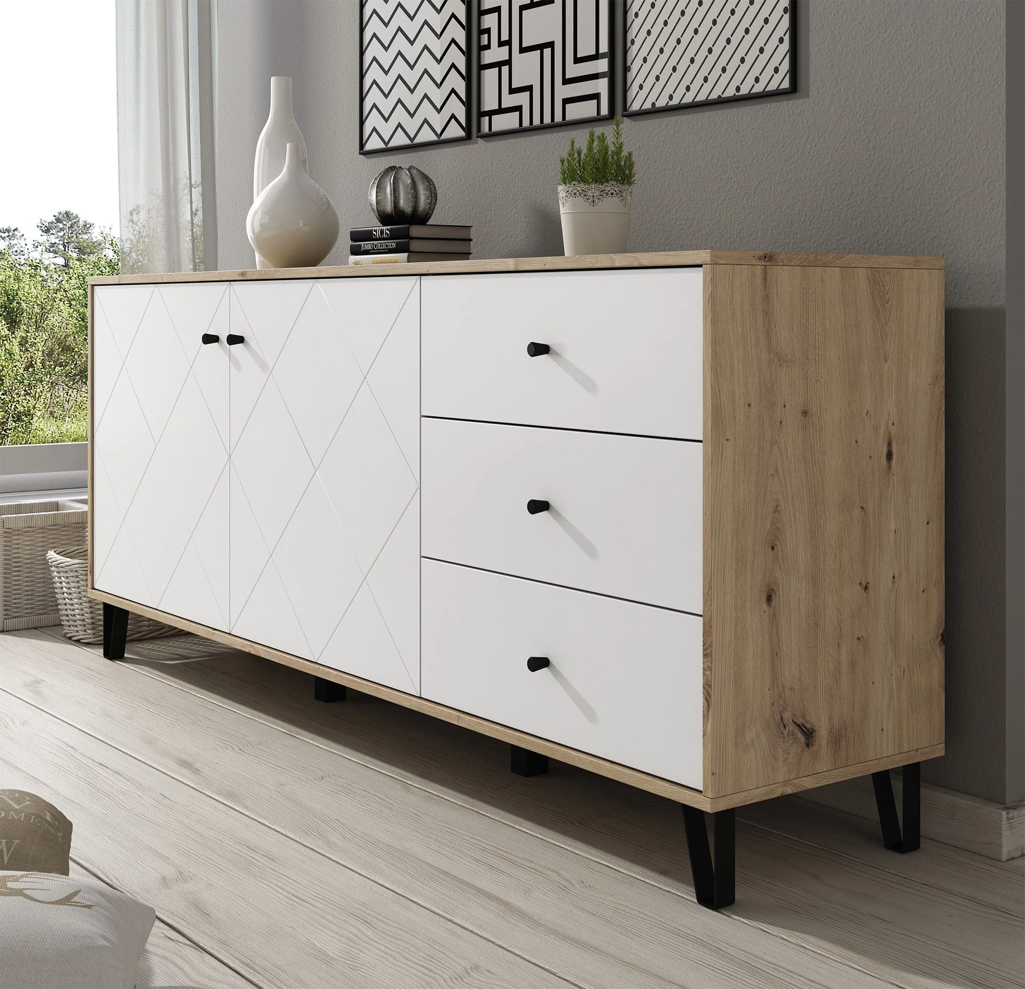 Barlo - Dressoir - Wit/eiken - 183x40x75 cm - Image 3