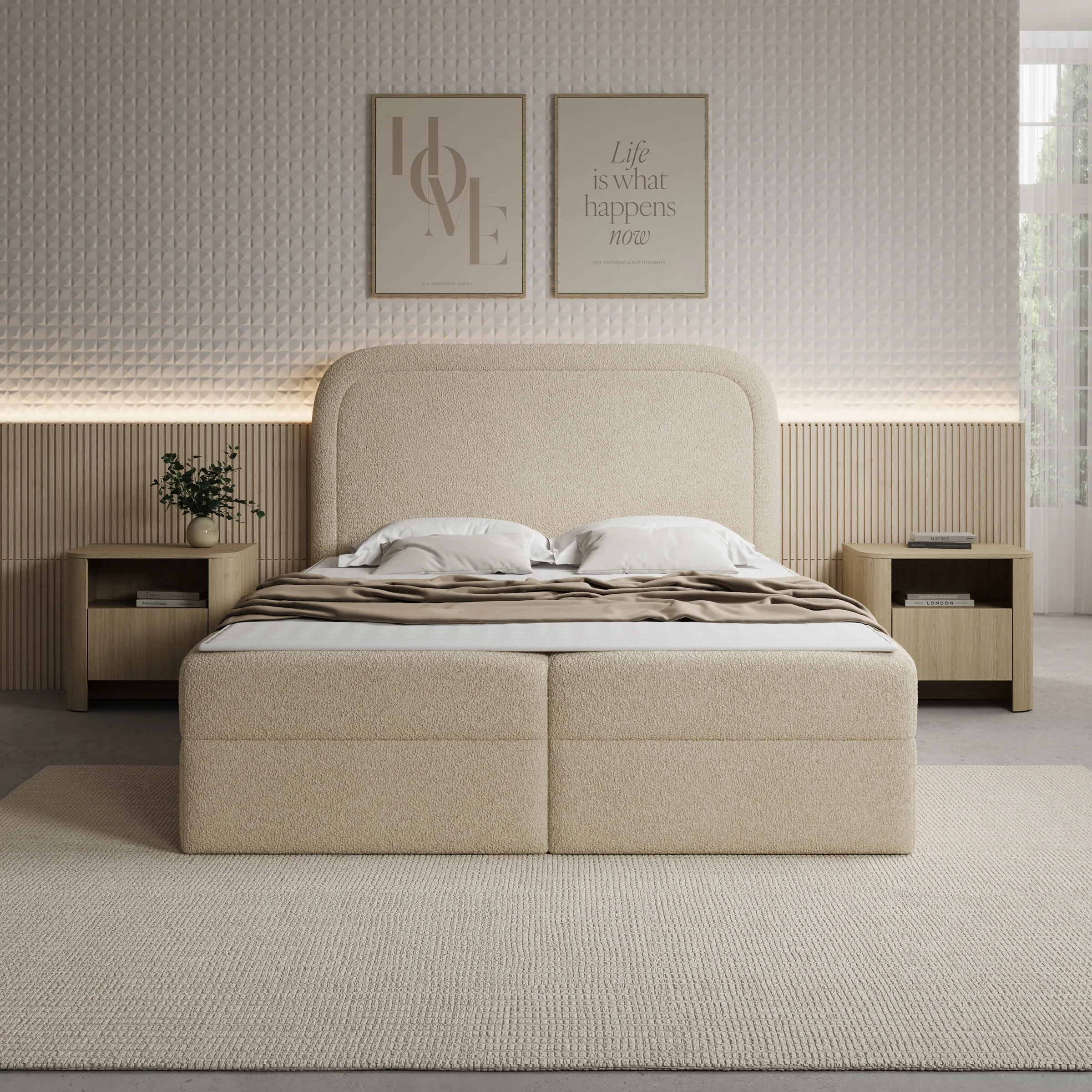 Bastide - Boxspring - Teddystof beige - 160x200 cm - Image 3