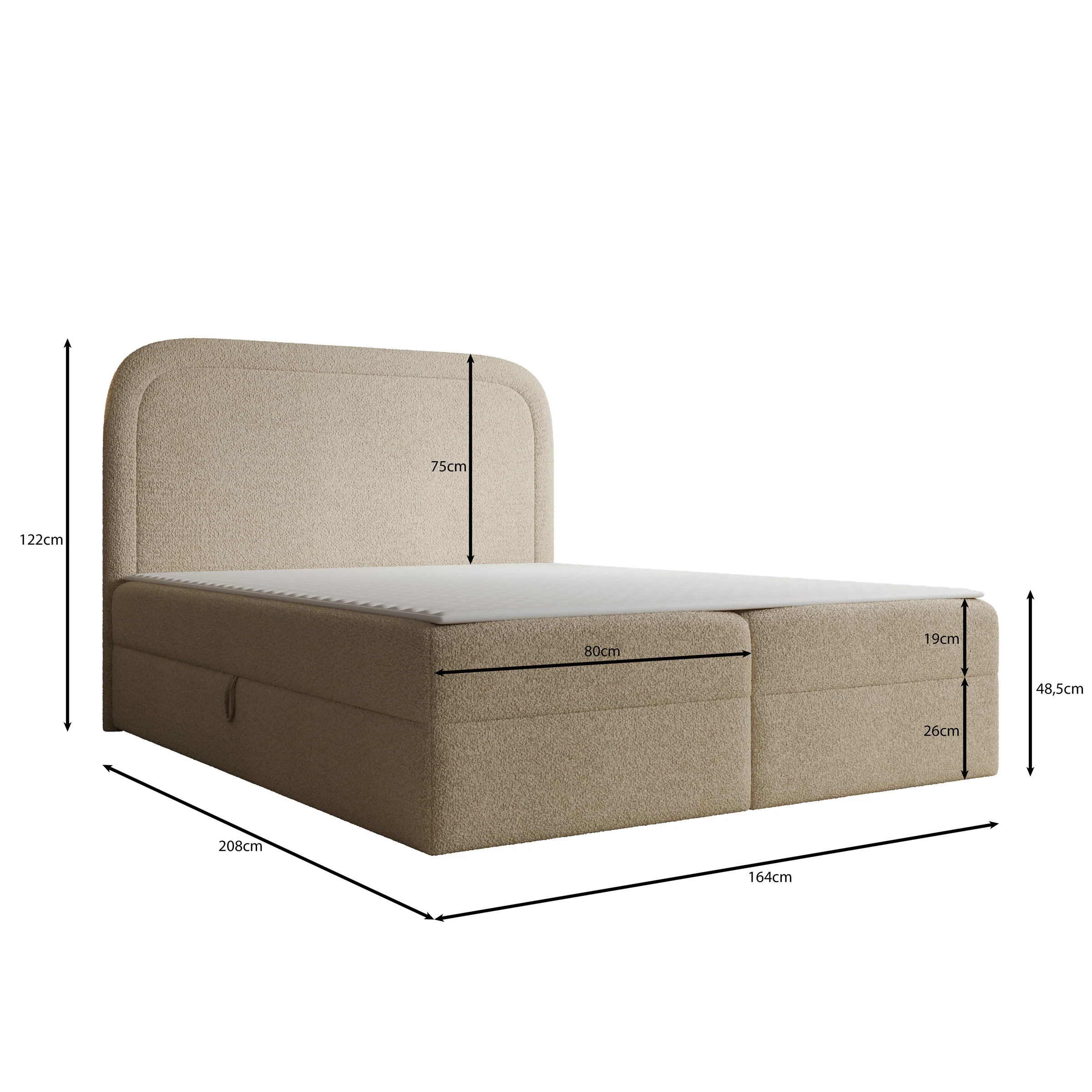 Bastide - Boxspring - Teddystof beige - 160x200 cm - Image 4
