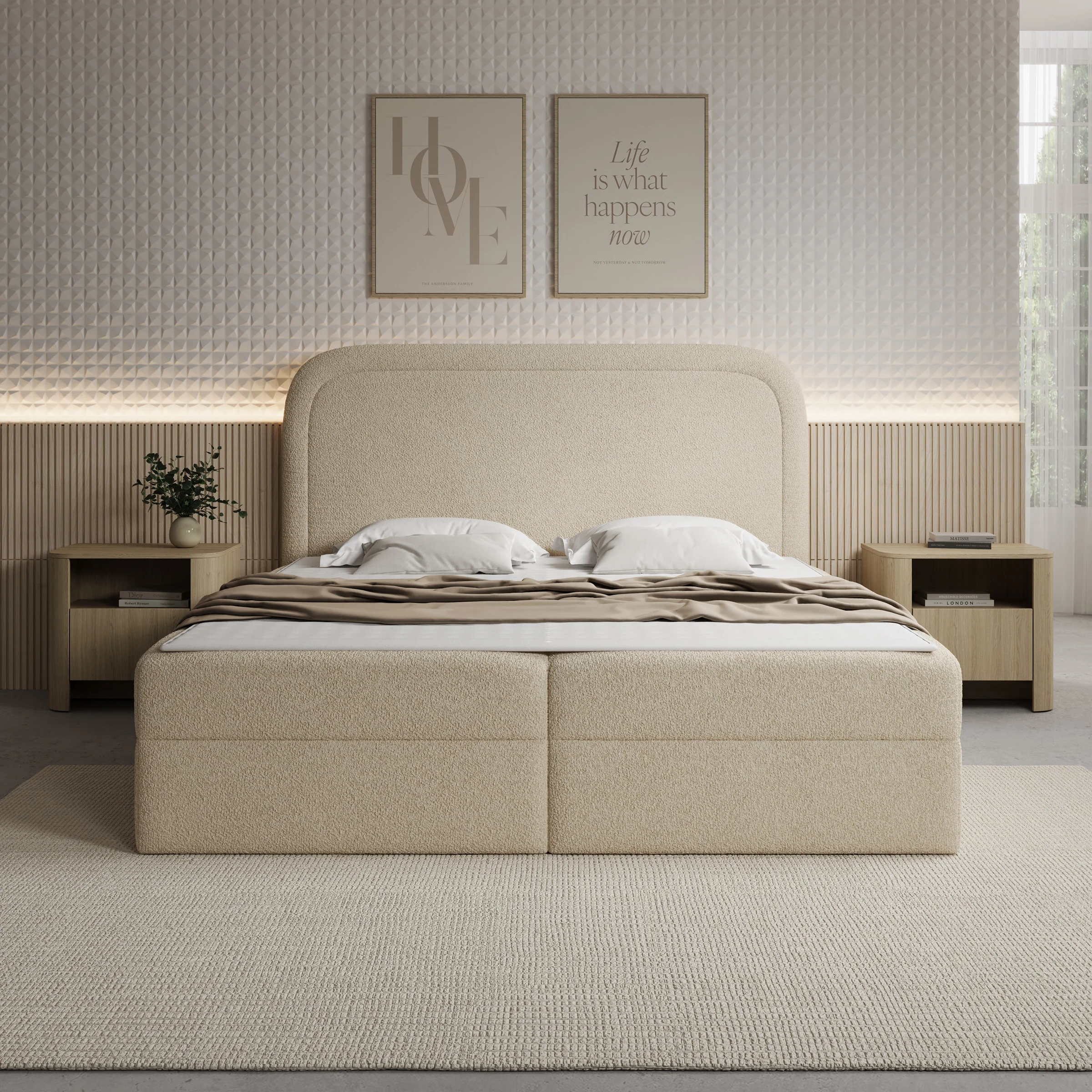 Bastide - Boxspring - Teddystof beige - 180x200 cm - Image 3