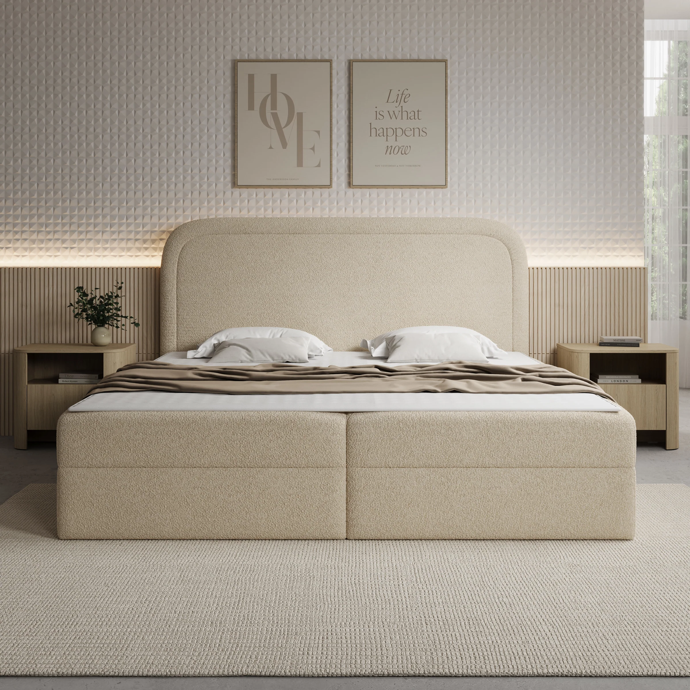 Bastide - Boxspring - Teddystof beige - 200x200 cm - Image 3