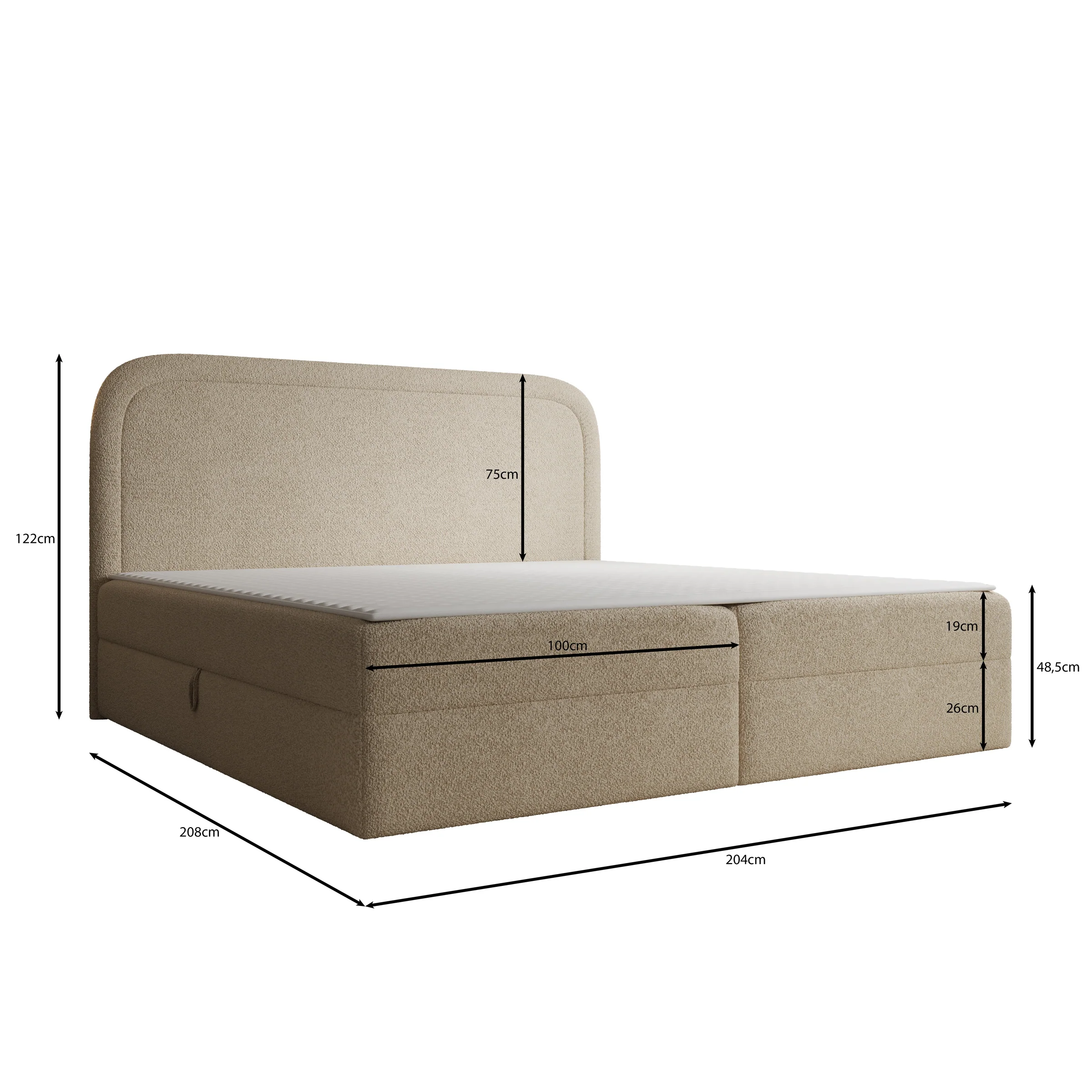 Bastide - Boxspring - Teddystof beige - 200x200 cm - Image 4