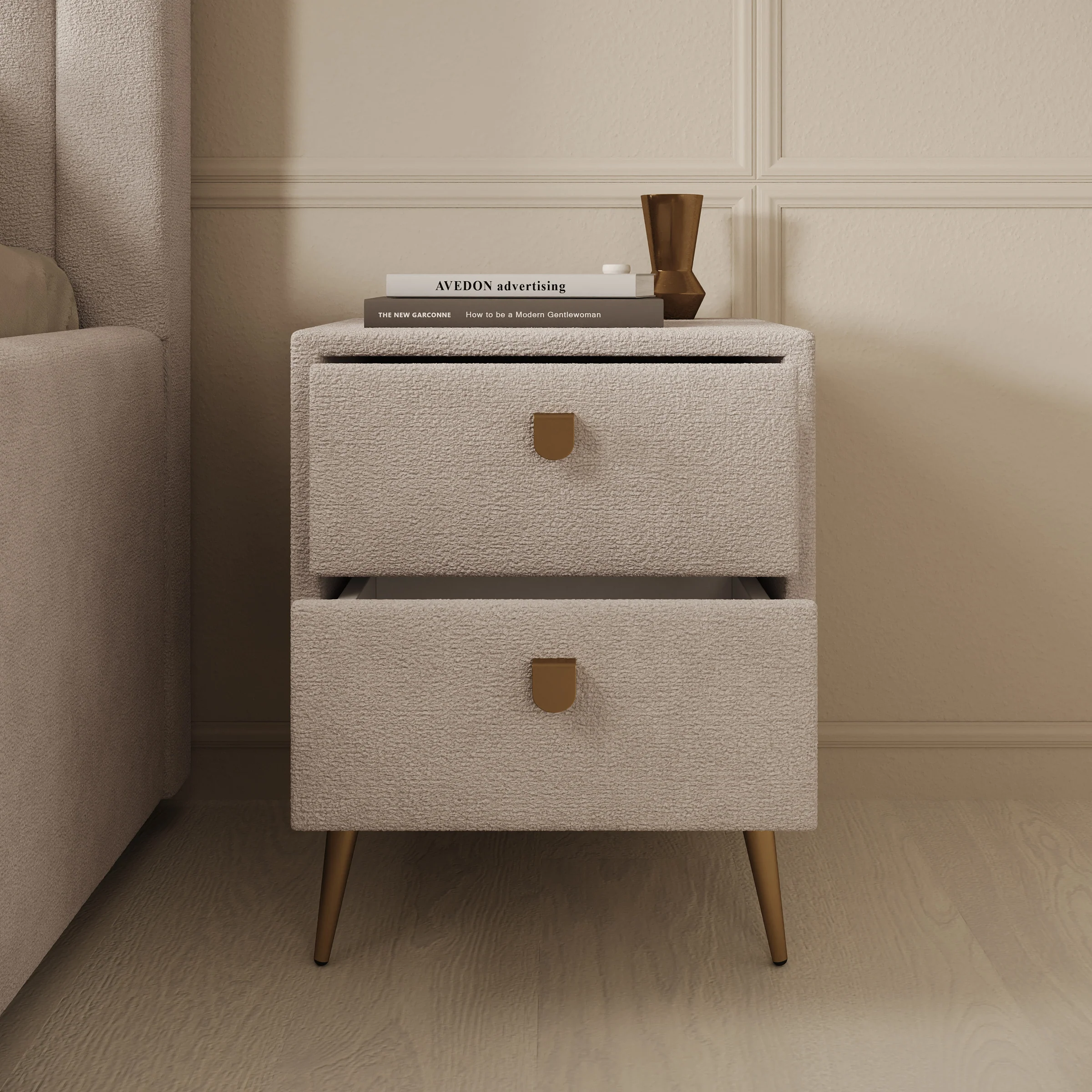 Bavira - Nachtkastje met lades - Stof beige - 41x41x54 cm - Image 2
