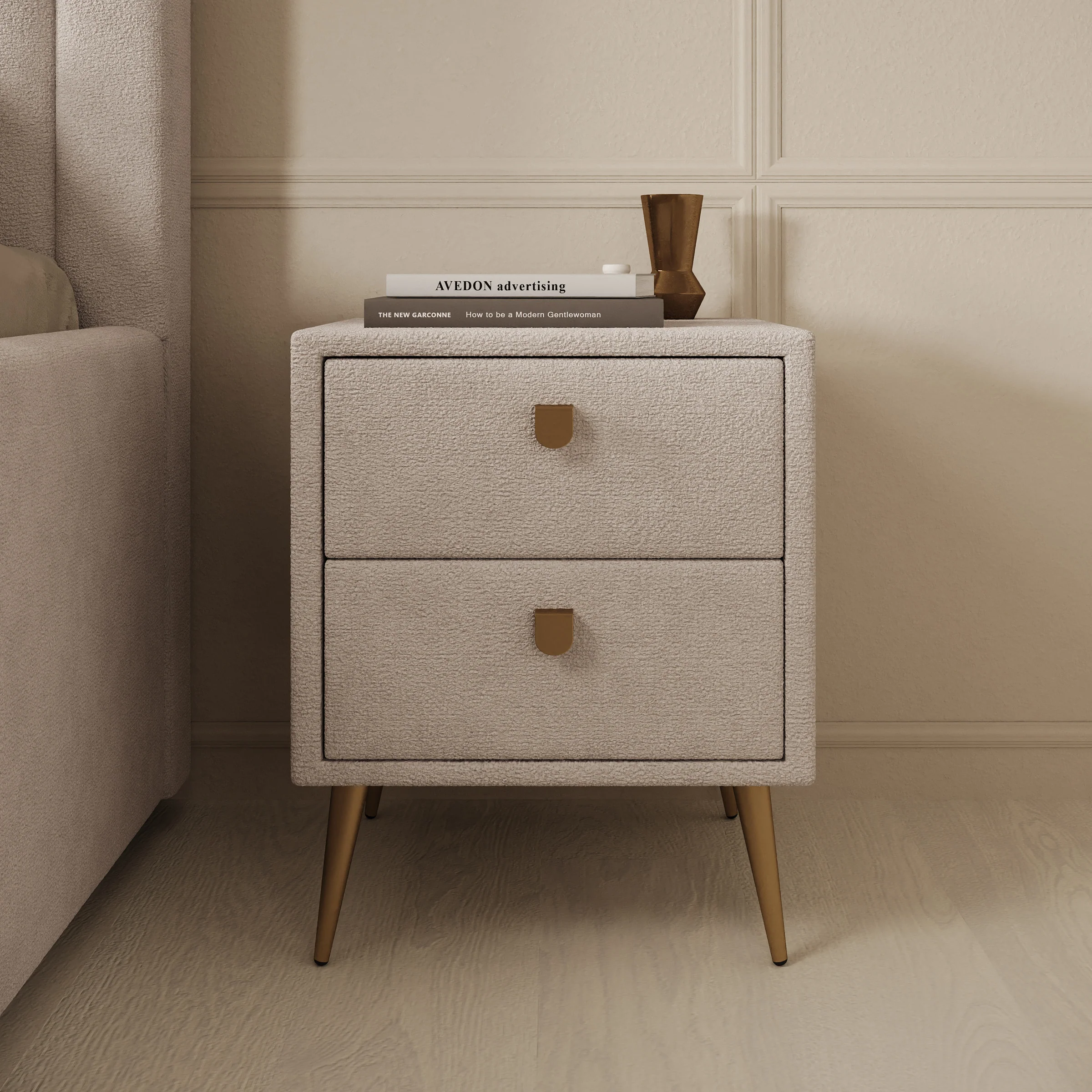 Bavira - Nachtkastje met lades - Stof beige - 41x41x54 cm - Image 3