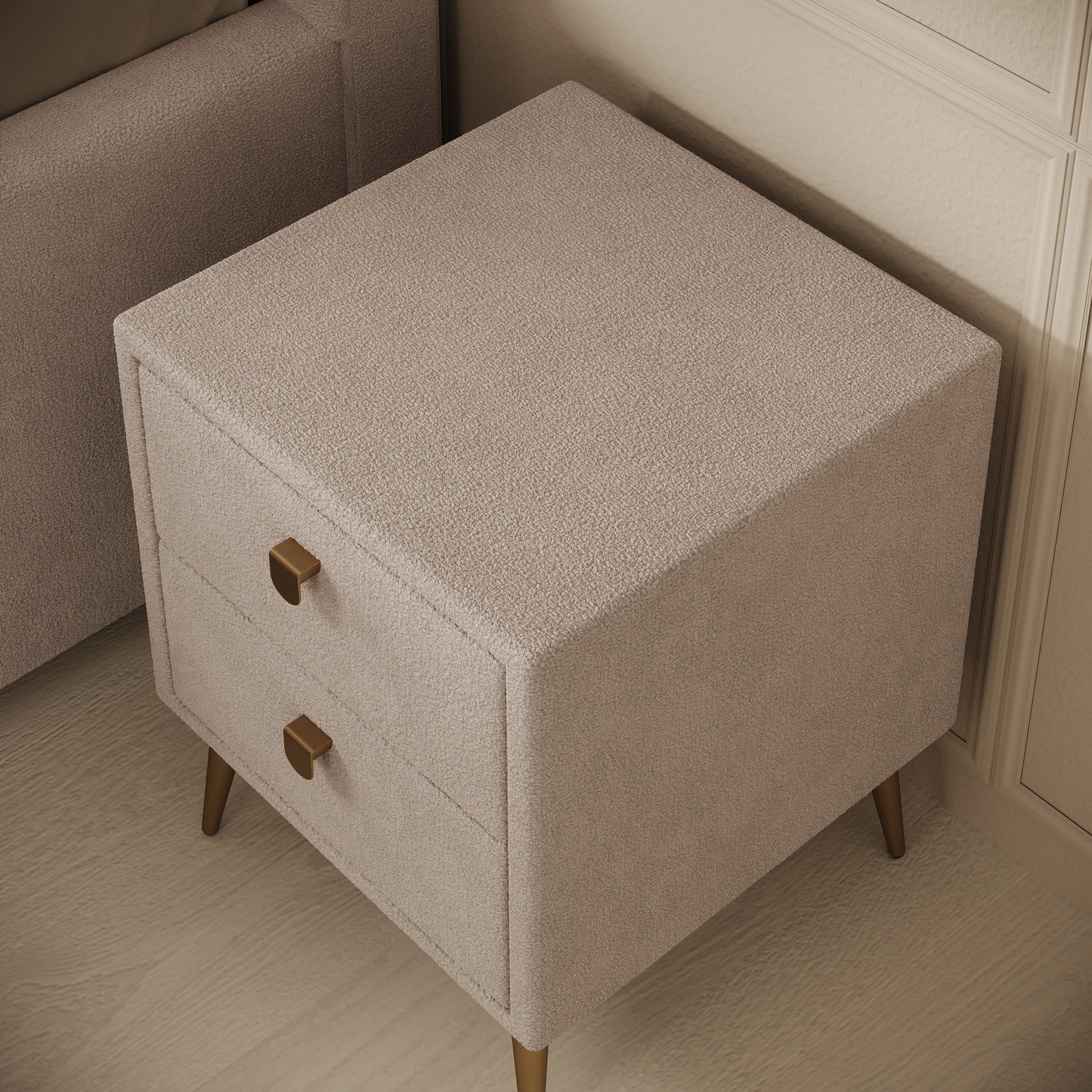 Bavira - Nachtkastje met lades - Stof beige - 41x41x54 cm - Image 4