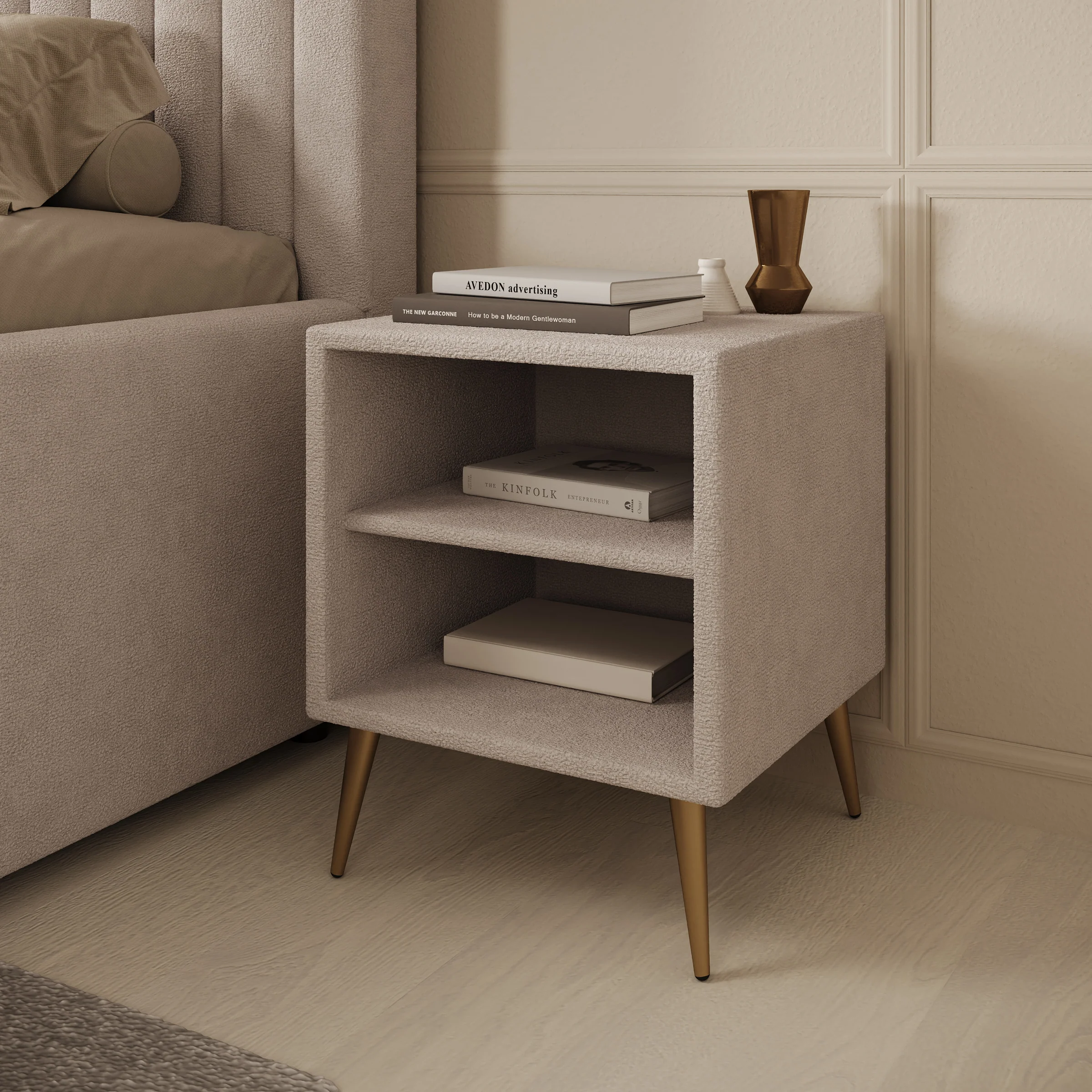 Bavira - Nachtkastje - Stof beige - 41x41x54 cm