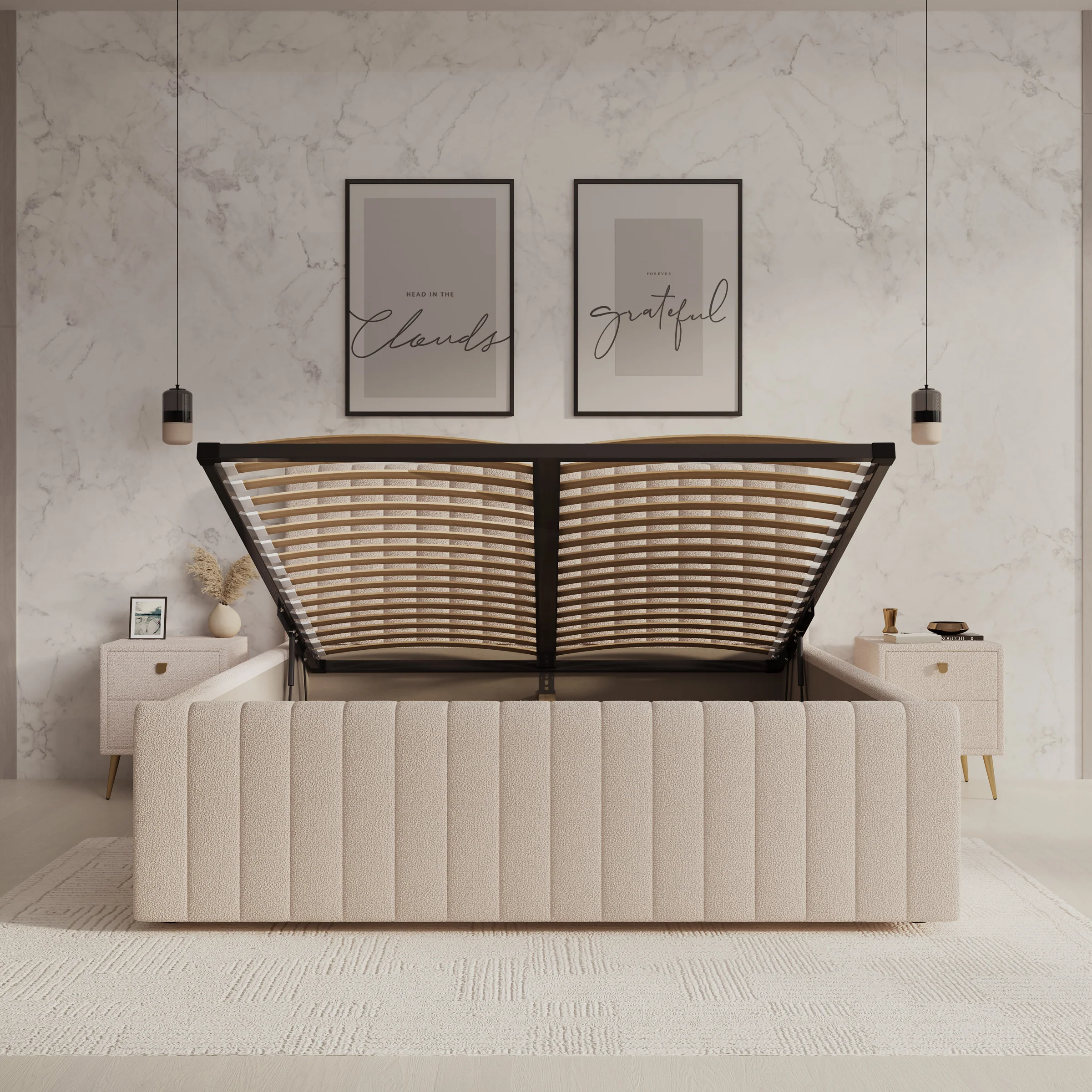 Bavira - Tweepersoonsbed met opbergruimte - Stof beige - 160x200 cm - Image 4