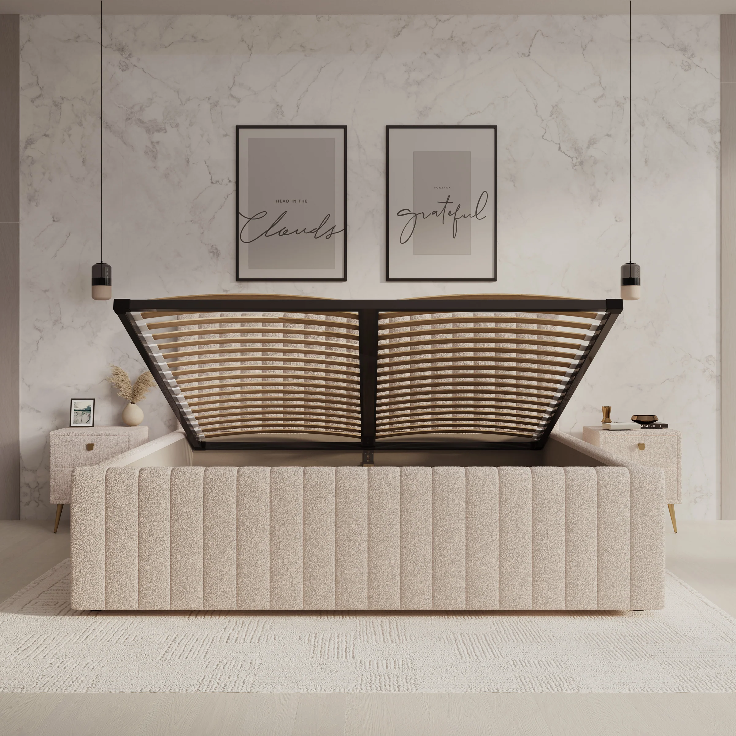 Bavira - Tweepersoonsbed met opbergruimte - Stof beige - 180x200 cm - Image 4