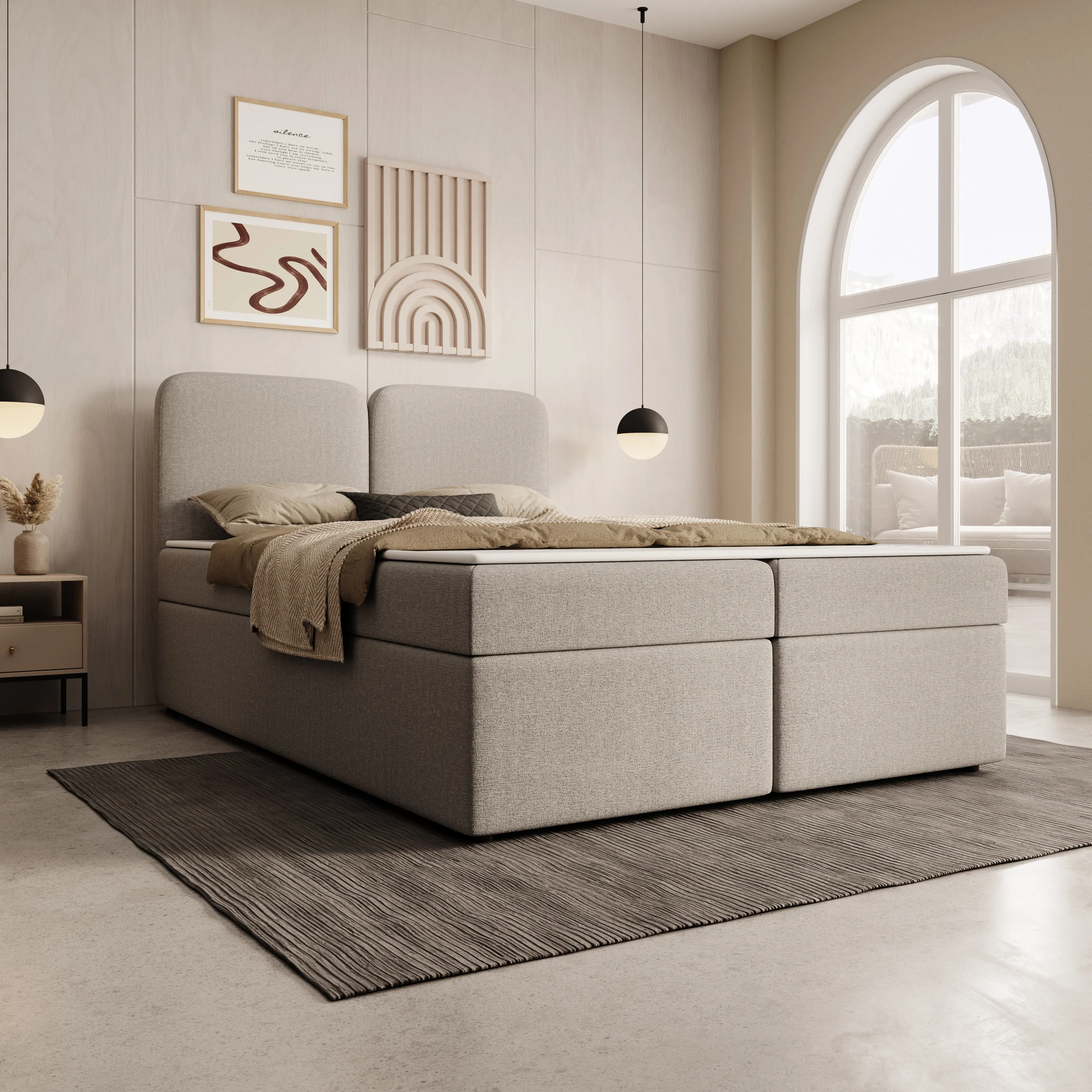 Belgravia - Boxspring met opbergruimte - Stof beige - 140x200 cm