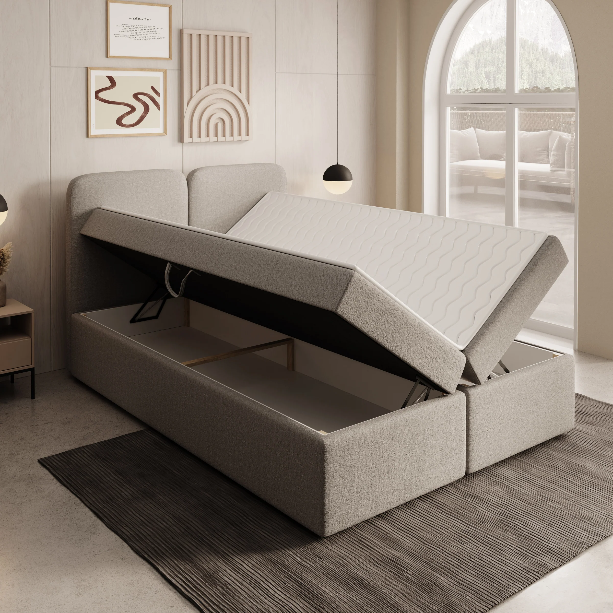 Belgravia - Boxspring met opbergruimte - Stof beige - 140x200 cm - Image 2