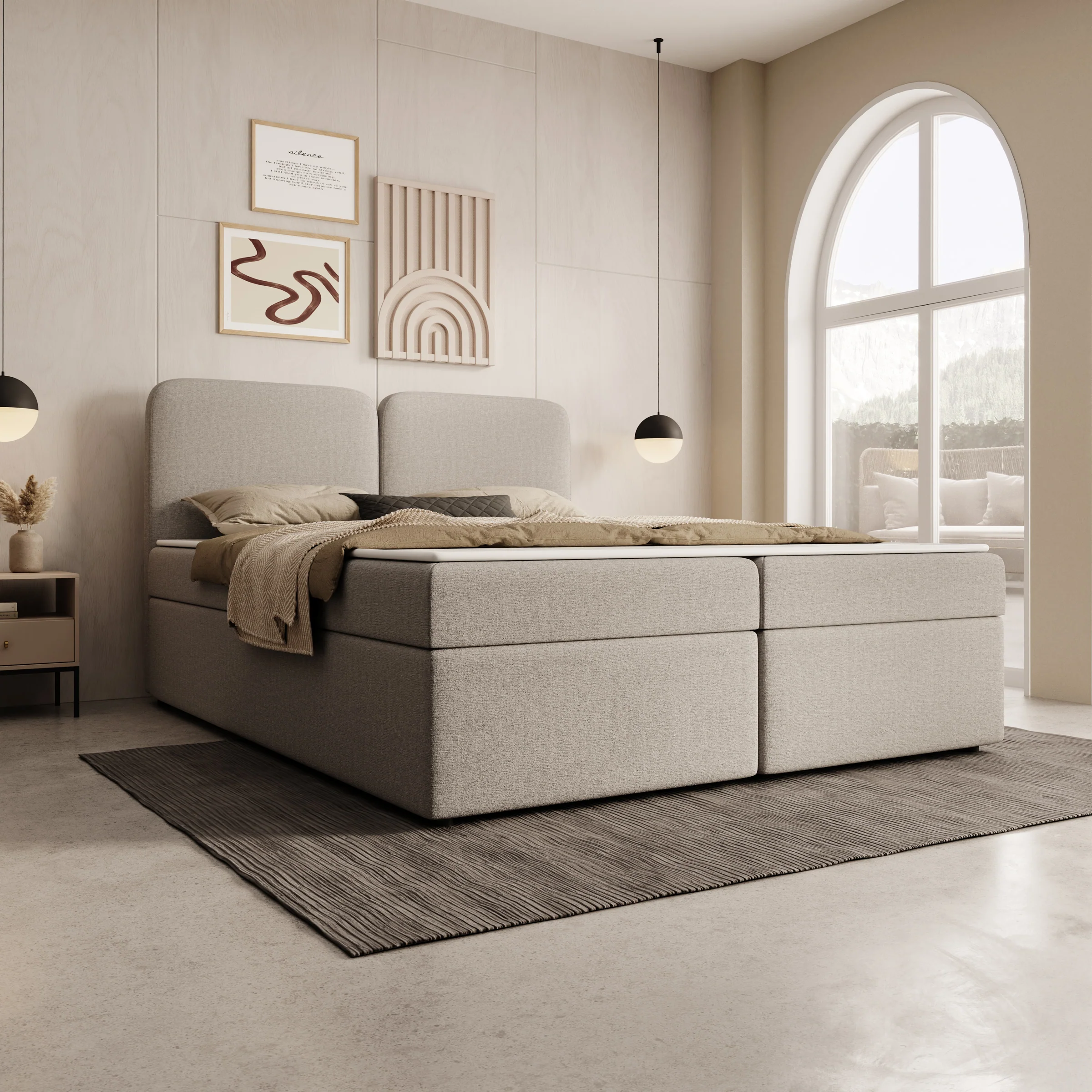 Belgravia - Boxspring met opbergruimte - Stof beige - 160x200 cm