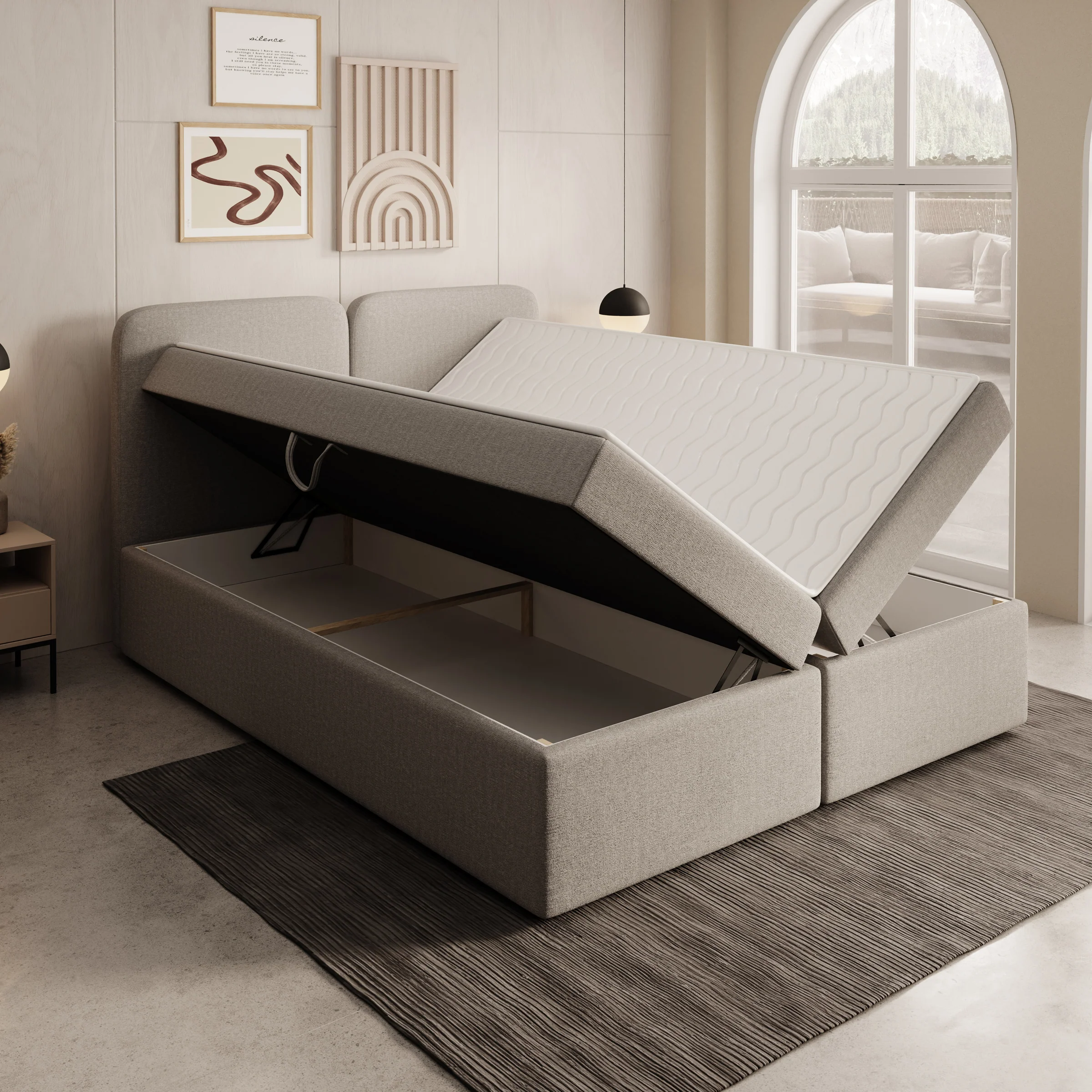 Belgravia - Boxspring met opbergruimte - Stof beige - 160x200 cm - Image 2