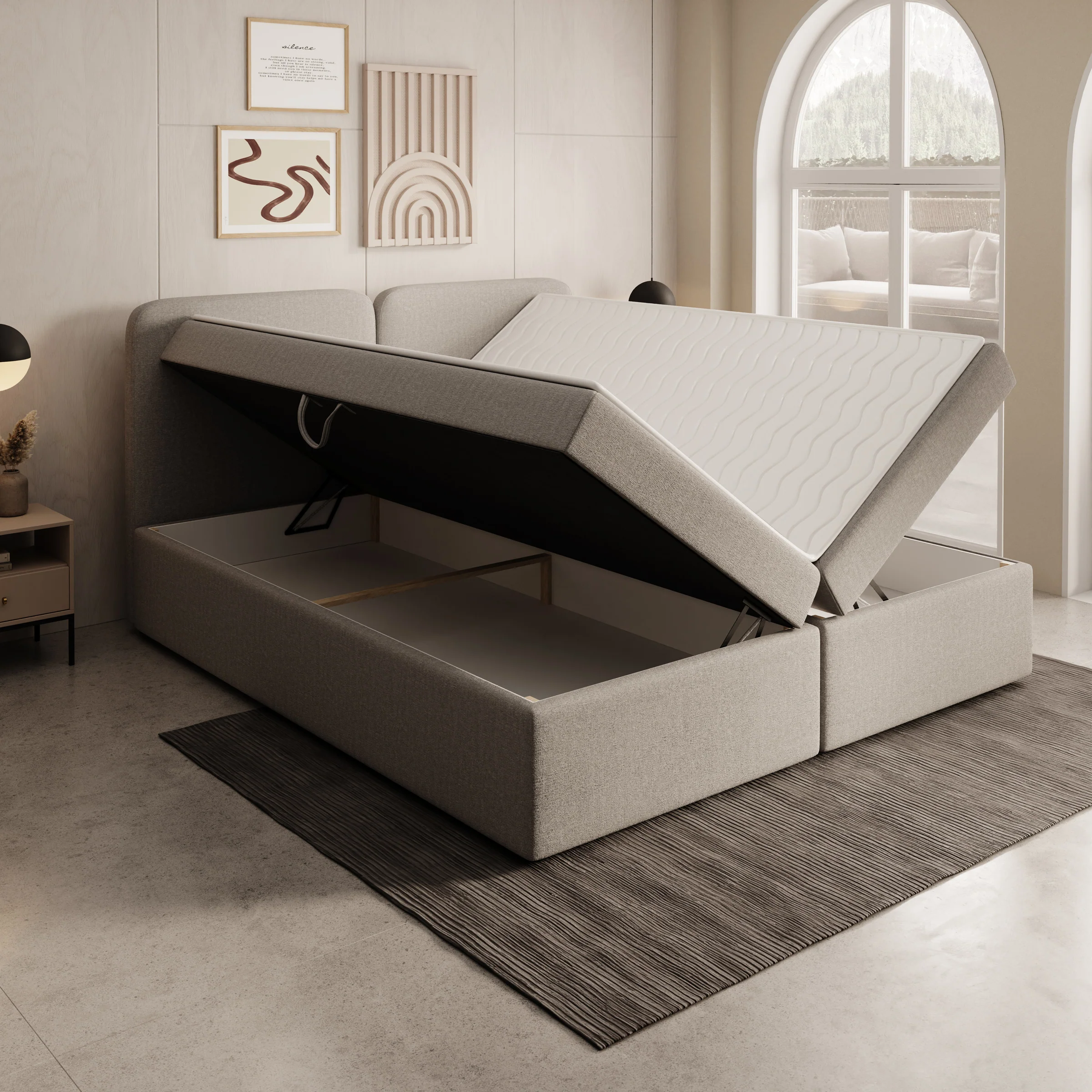 Belgravia - Boxspring met opbergruimte - Stof beige - 180x200 cm - Image 2