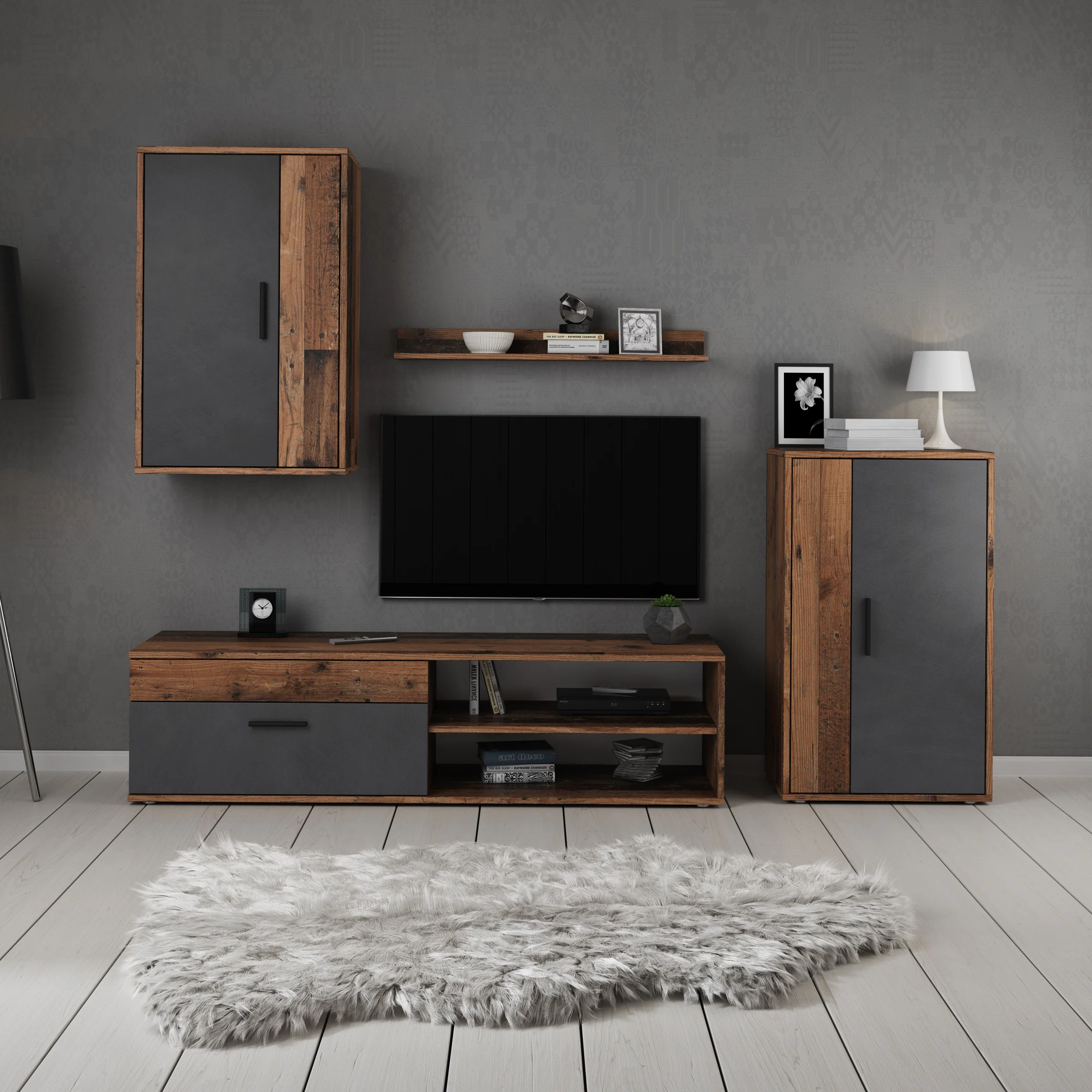 Bellini - Wandmeubel - Grijs/donker old wood - 140x35x39 cm - Image 3